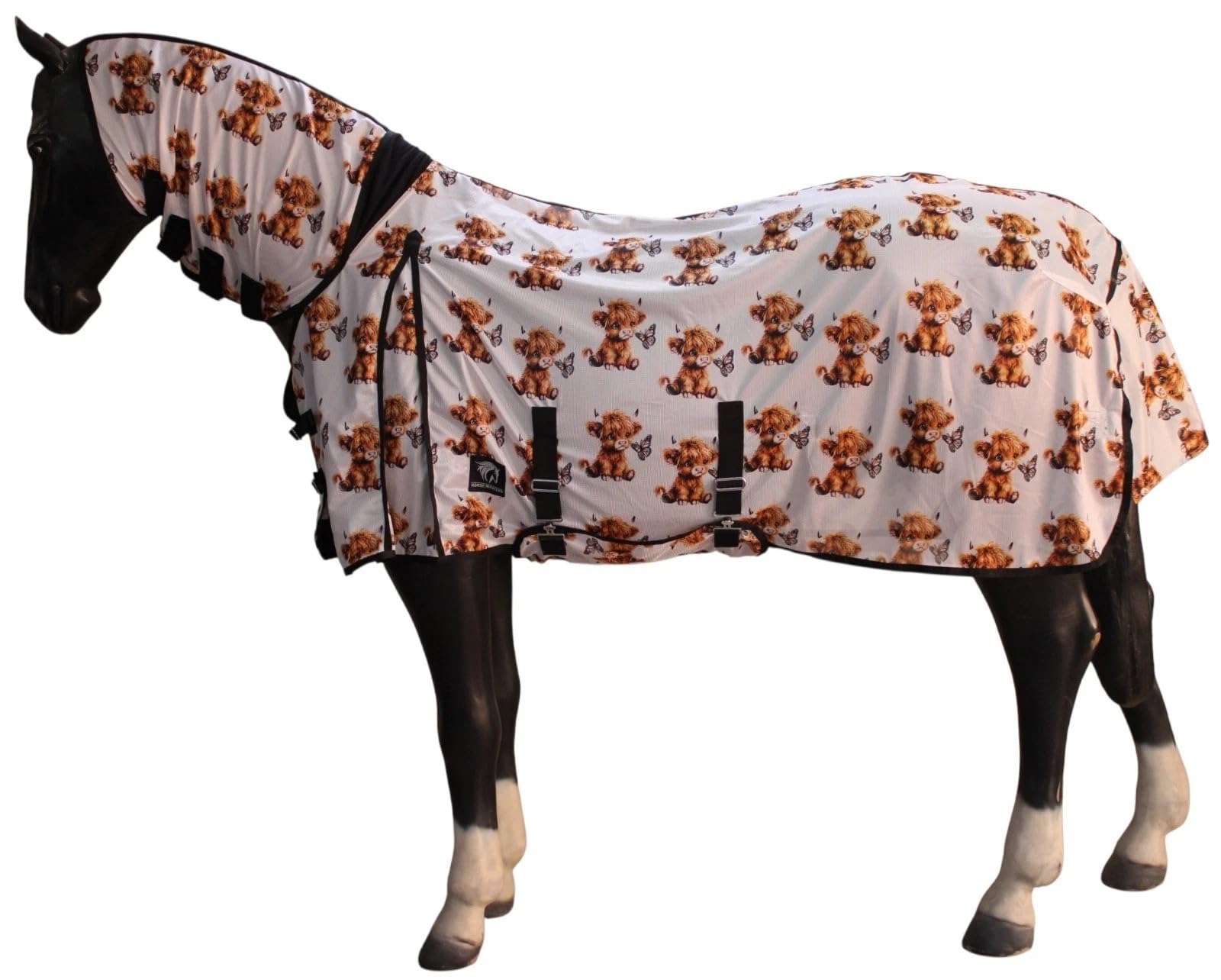 Horse Masters Cow Print Combo Fly Rug – Full Neck Lightweight Mesh Horse Fly Sheet | UV & Insect Protection | Breathable Summer Turnout Rug with Belly Flap & Tail Flap