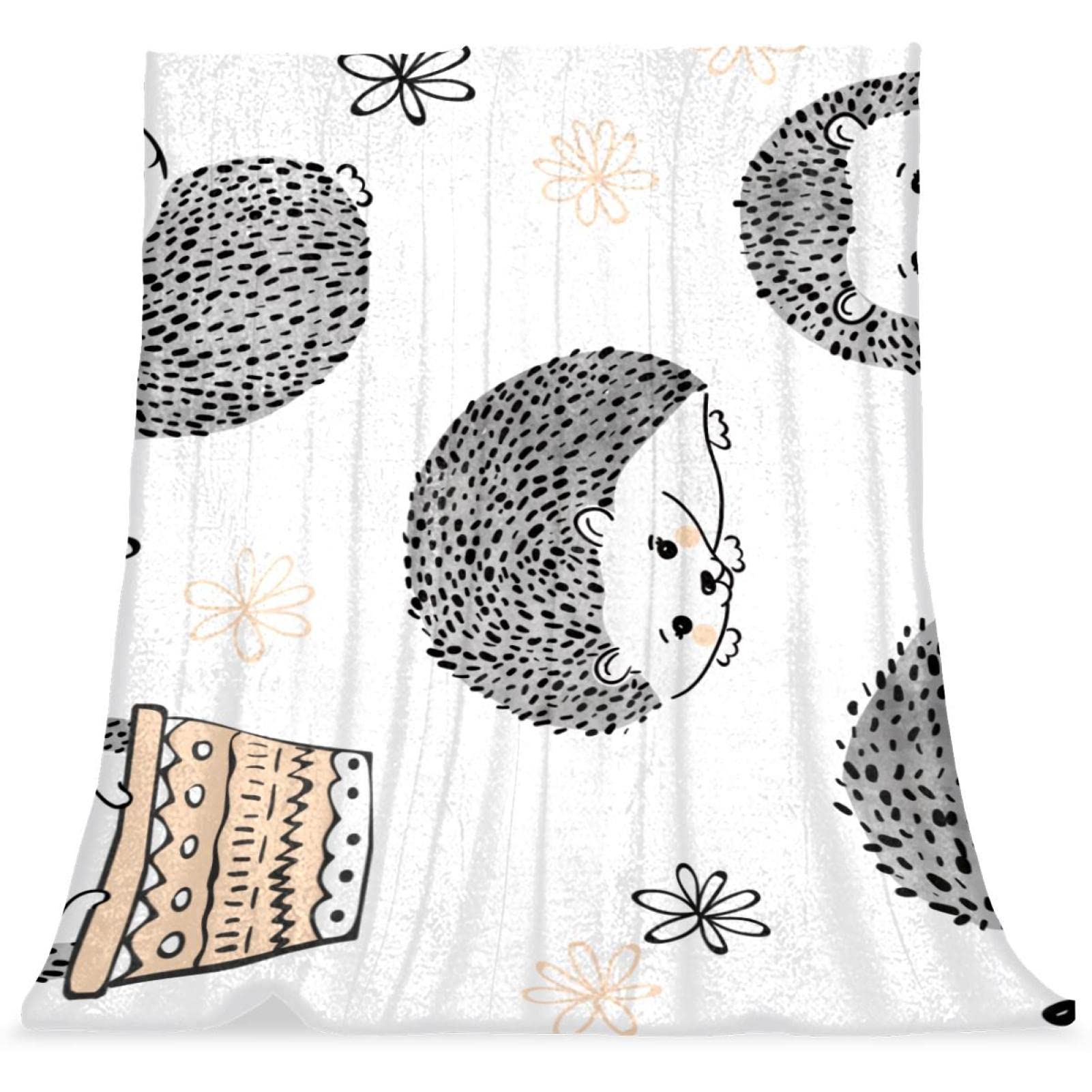 Couverture de lit enfant douceur absolue motif hérisson fleuri
