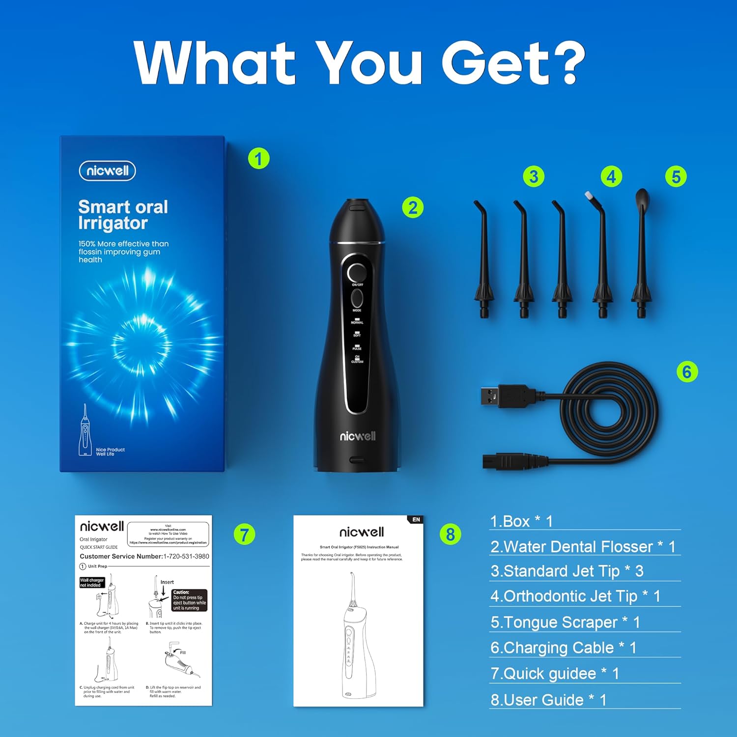 Nicwell Cordless Water Flosser - 4 Modes Rechargeable Oral Irrigator IPX7 Waterproof with 5 Tips for Deep Cleaning - Image 9