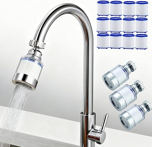 Paquete de 3 grifos de filtro de agua para fregadero, filtro universal de fregadero de baño giratorio de 360, filtro de agua para grifo de cocina,
