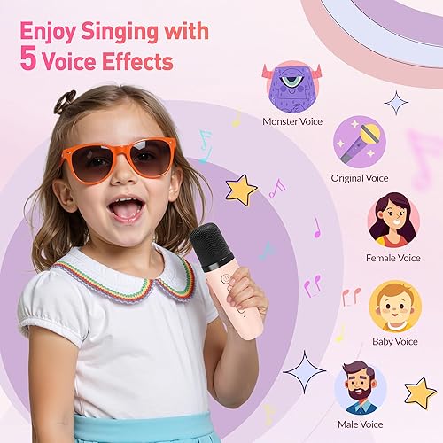 Vista 65 de Mini máquina de karaoke para niños y adultos, altavoz Bluetooth portátil con micrófono inalámbrico, para niñas de 4, 5, 6, 7, 8, 9, 10 y 12 años