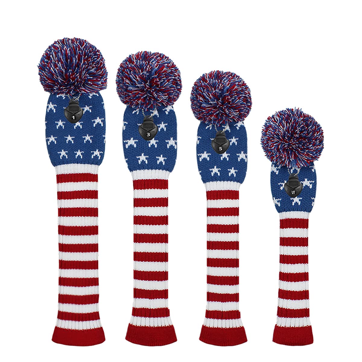 Scott Edward Knitted Golf Headgear 4PCS Handgefertigt, geeignet für Fahrer und Fairway Woods, mit einem Langen Hals Pom Pom Golf Club Headgear Set
