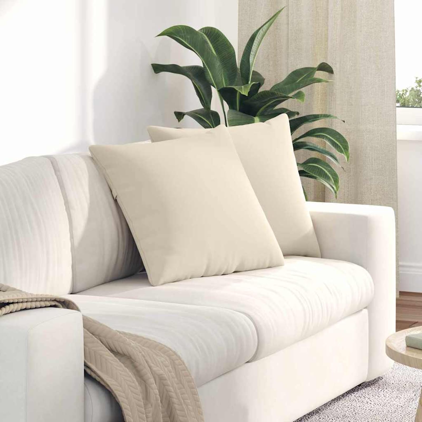 Cuscini da divano, 2 pezzi, beige, 50 x 50 cm, in tessuto, sfoderabile, imbottitura in poliestere, per soggiorno e camera da letto