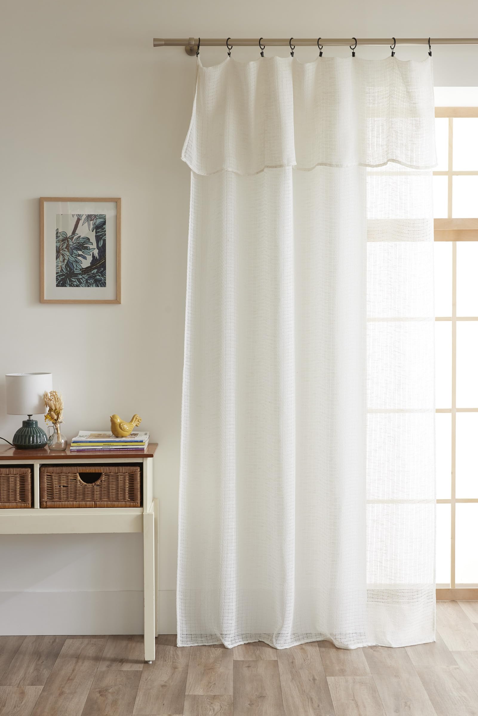 Lot de 2 voilages Ajustables + 8 Anneaux Pince 140 x 270 cm Effet Maille Freya Le Fil d'Ariane (Ivoire)