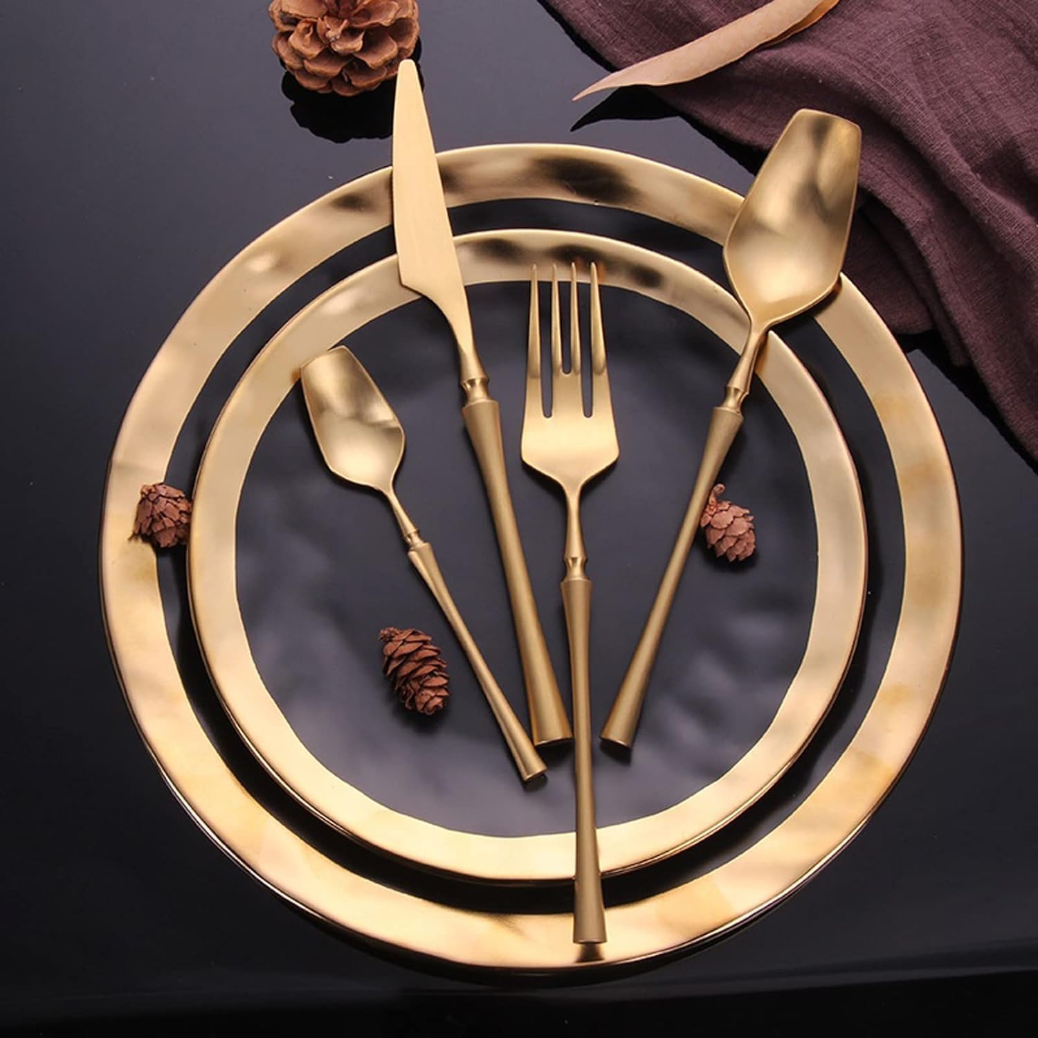 Tenedores de postre, juego de cubiertos de tenedores de postre, tenedores de cena de acero inoxidable, tenedores de pasta clásicos elegantes de primera calidad retro, tenedores de cubiertos dorados, t