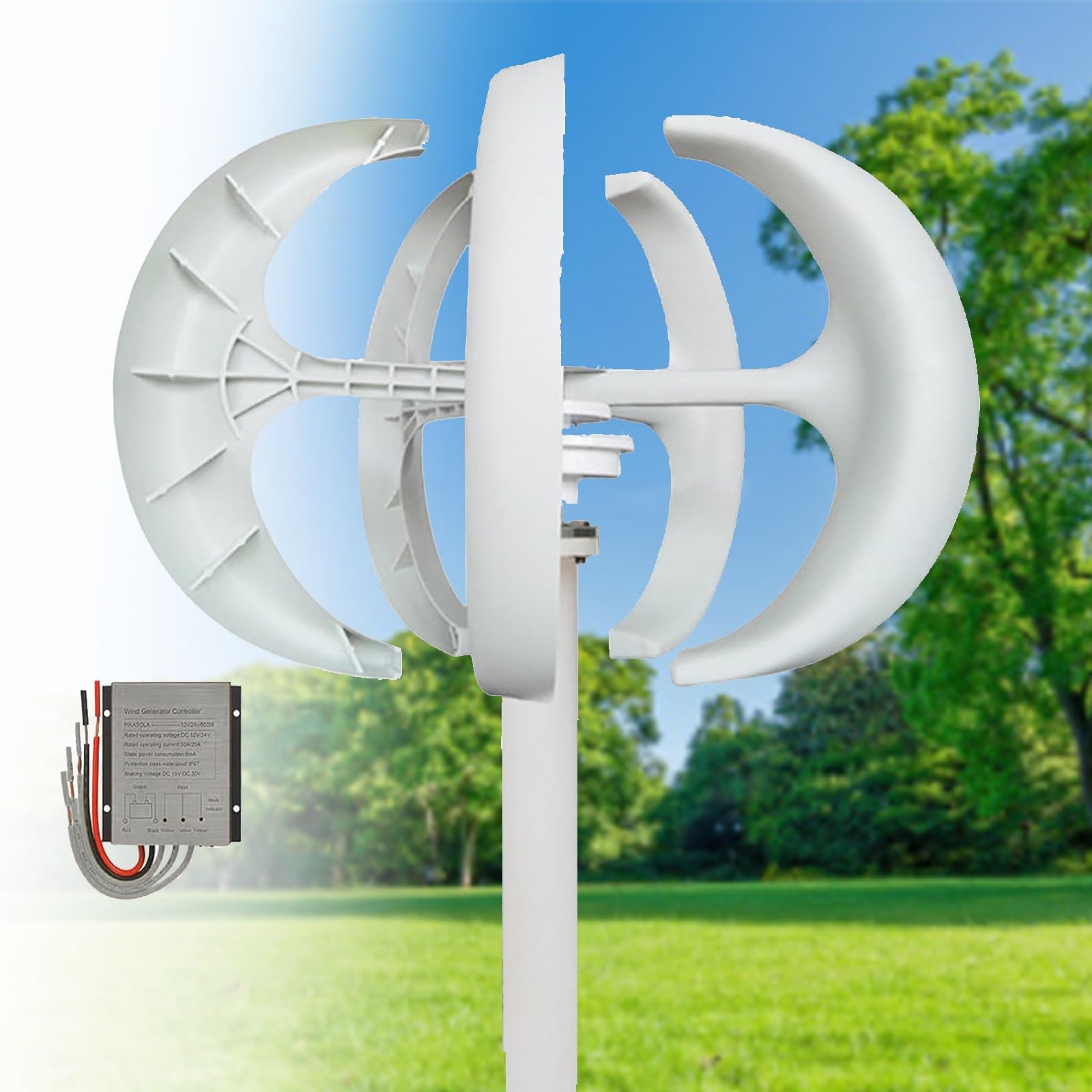 Pionowy generator turbiny wiatrowej, 16000 W, 24 V, 5 łopatek, biały, system energii odnawialnej, do domu, łodzi, oświetlenia ulicznego i nadzoru