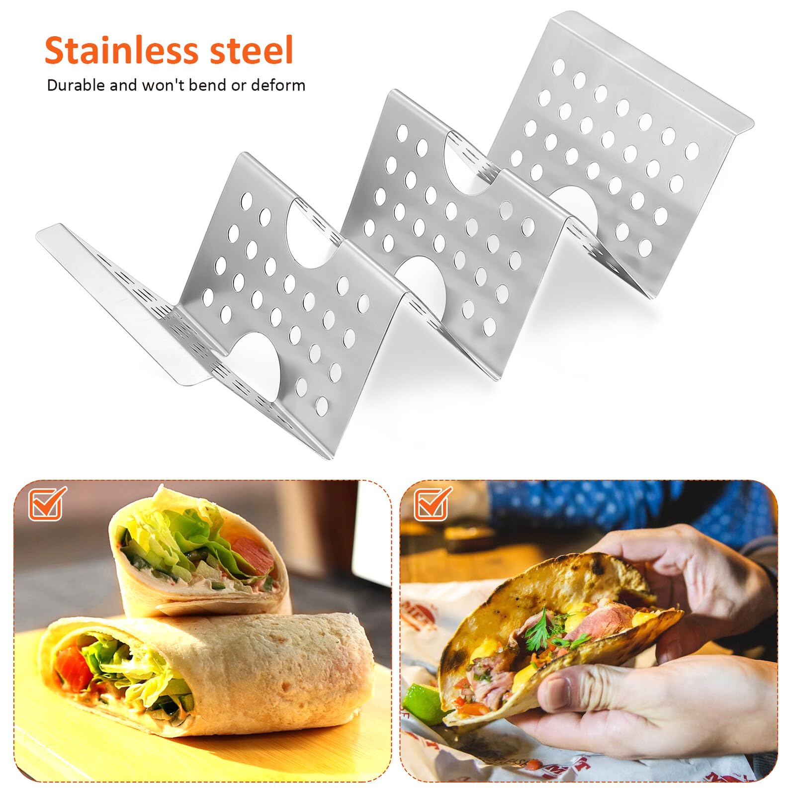 VALICLUD 8 Piezas Soporte de Tacos de Acero Inoxidable Resistente para Tortillas y Burritos de Decorativas para Reuniones Familiares Restaurantes y Fiestas Diseño con Orificios para