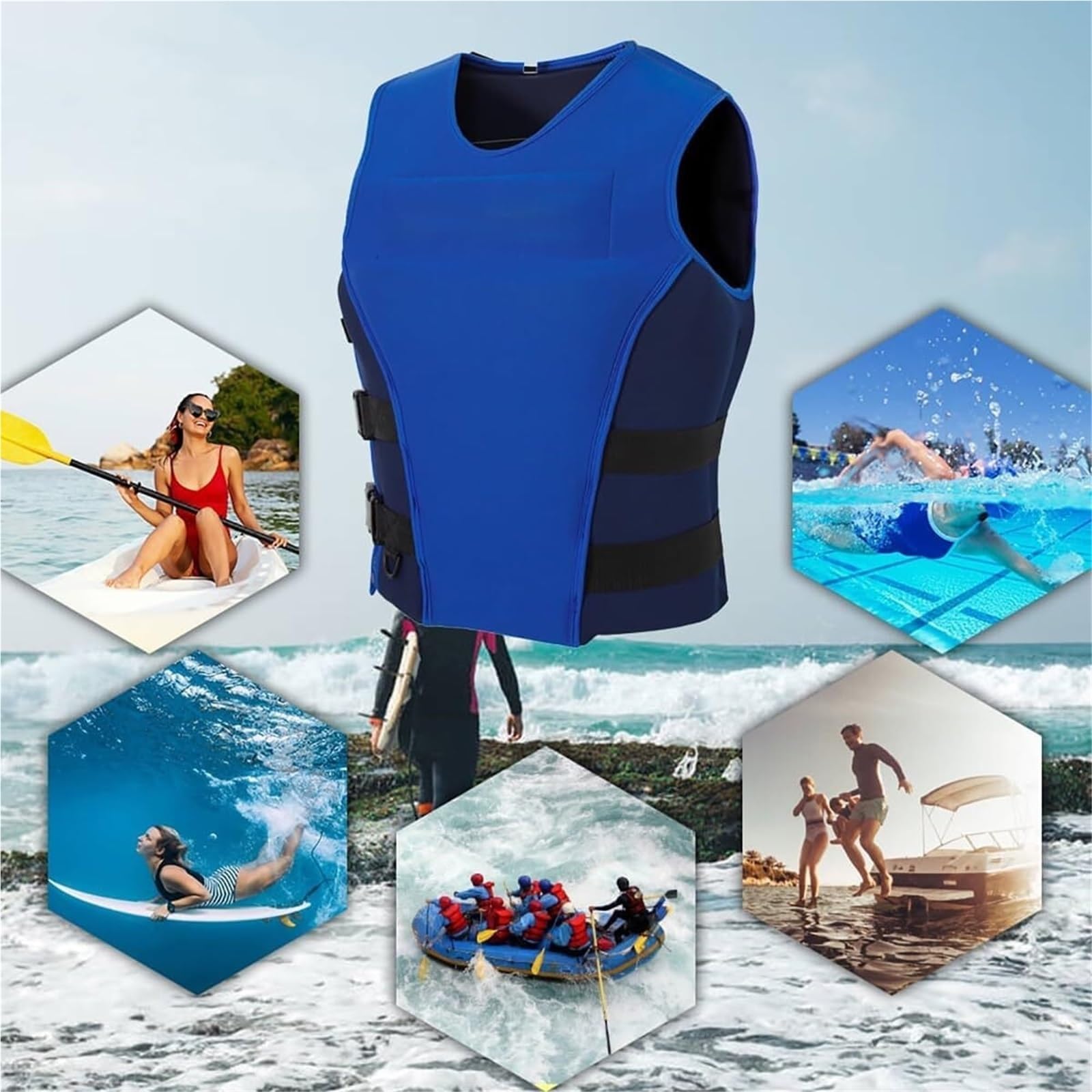 Gilet da kayak per adulti con cerniera e fibbie regolabili | Gilet in neoprene per kayak, pesca, vela, nuoto, attrezzatura di sicurezza ad alta galleggiabilità, per uomini e donne