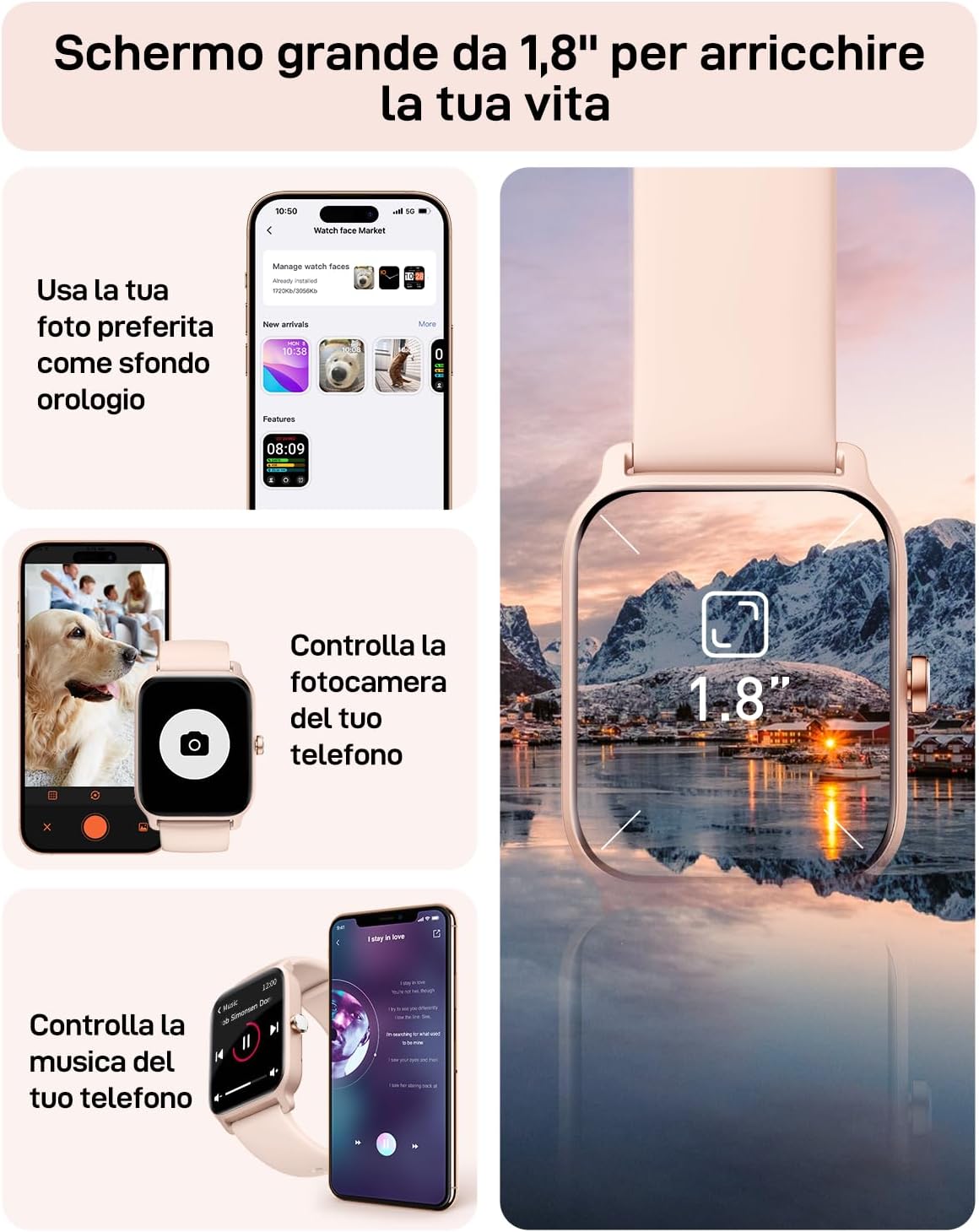 Smartwatch Donna, 1.8 Orologio Smartwatch Chiamate e Risposta, Alexa Integrato Fitness Tracker con Contapassi Cardiofrequenzimetro SpO2 Sonno,110 Modalità Sport, Impermeabile IP68 per Android iOS Smartwatch Donna, 1.8 Orologio Smartwatch Chiamate e Risposta, Alexa Integrato Fitness Tracker con Contapassi Cardiofrequenzimetro SpO2 Sonno,110 Modalità Sport, Impermeabile IP68 per Android iOS