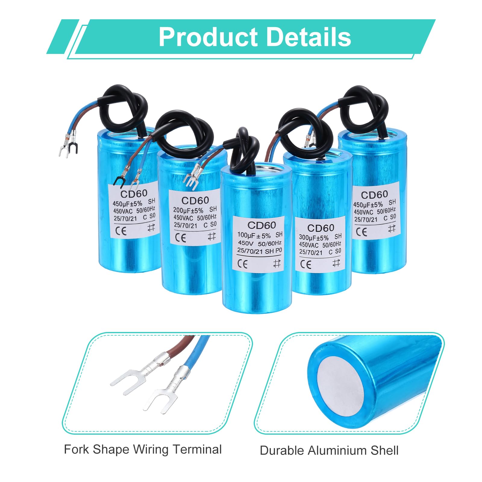 PATIKIL CD60 Motorstart-Kondensator 150µF 450VAC – 2 Drähte, 5% Toleranz, 50 /60Hz, Für Kompressoren Elektrischer Betriebskondensator PATIKIL CD60 Motorstart-Kondensator 150µF 450VAC – 2 Drähte, 5% Toleranz, 50 /60Hz, Für Kompressoren Elektrischer Betriebskondensator