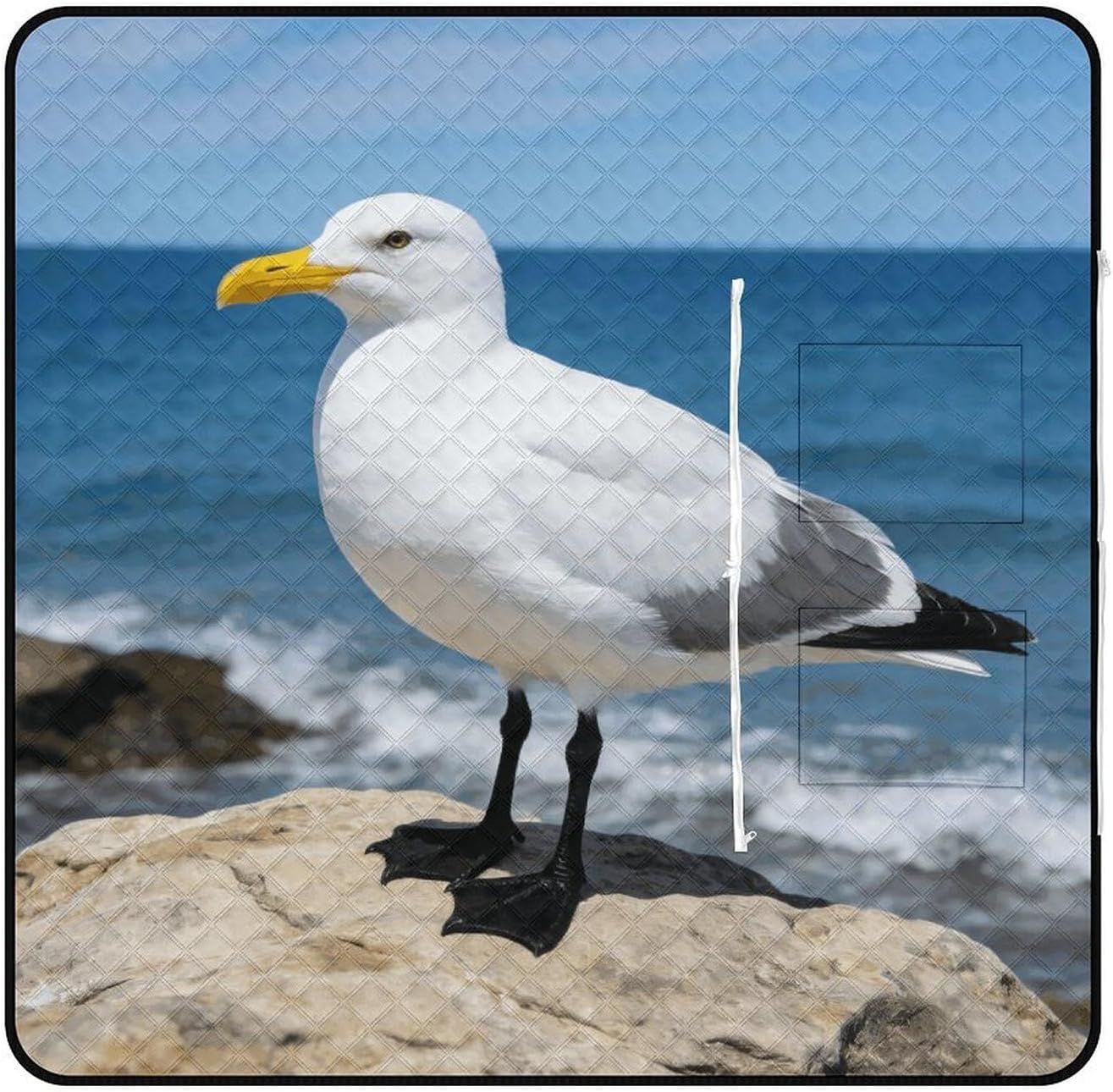 Seagull Picnic Blanket with Zipper Water Resistant Sand Free Picnic Mat Washable Foldable Easy Carry Beach Blanket for Lawn Beach Hiking Camping