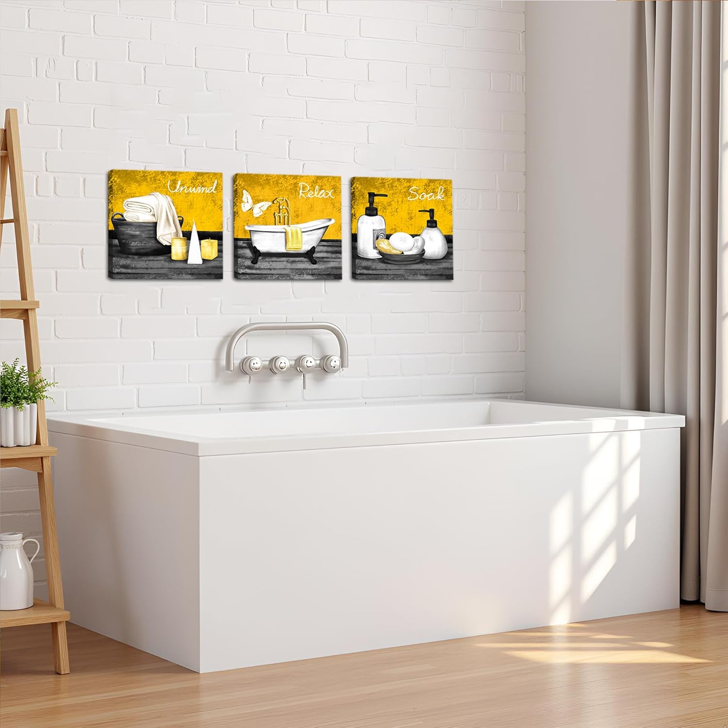 RnnJoile Yellow Bathroom Decor Spa Wall Art Pictures Still Life Canvas Paintings for Bathroom Spa Room Wall Decor Framed 12"x12" for Each
