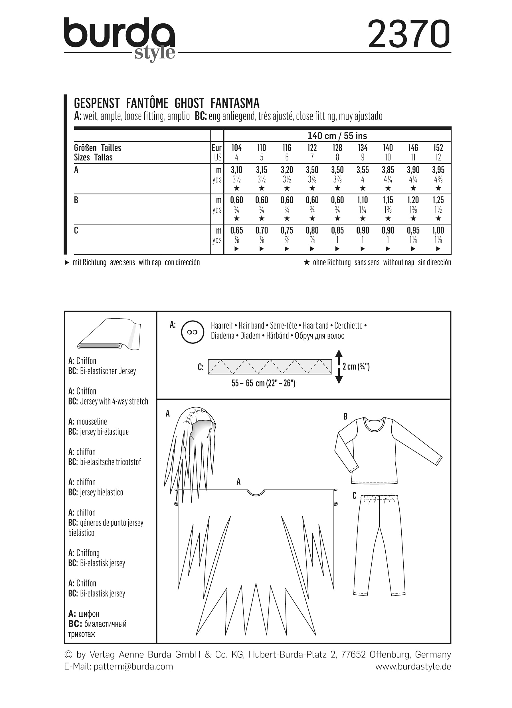 Burda B2370 Patron De Couture Fantôme 19 X 13 Cm