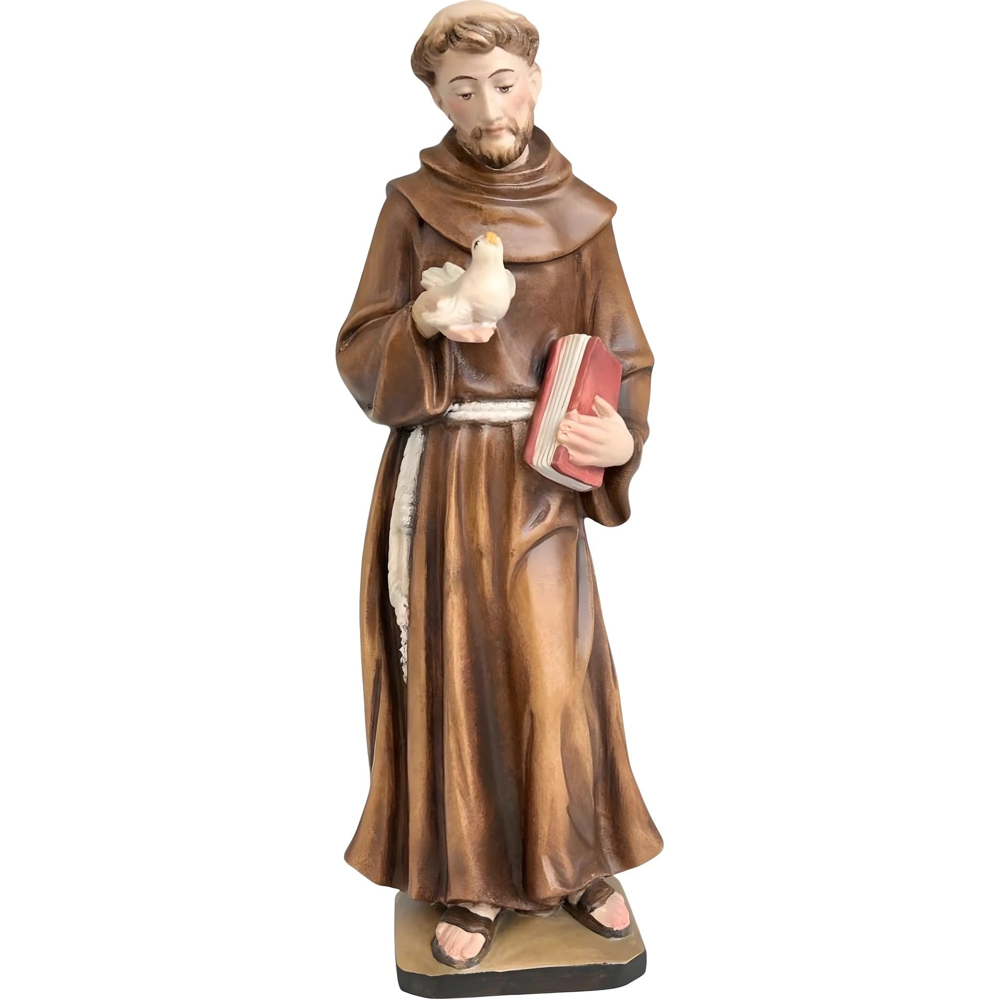 Dolfi | Saint Francis Assisi Statue with Dove in Wood 20 cm | Natural Wood in Val Gardena | Nativity Figure