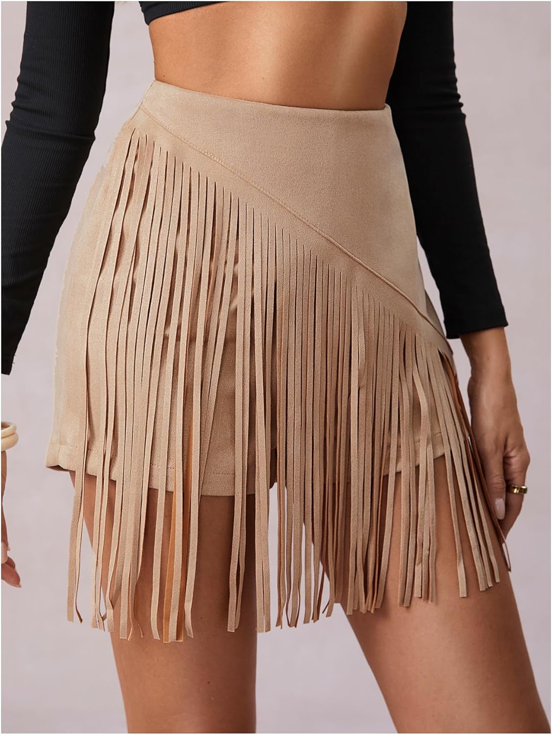 SweatyRocks Women's Cowgirl Fringe Skirts Faux Suede Western Mini Skirt Country Concert Outfits - Image 5