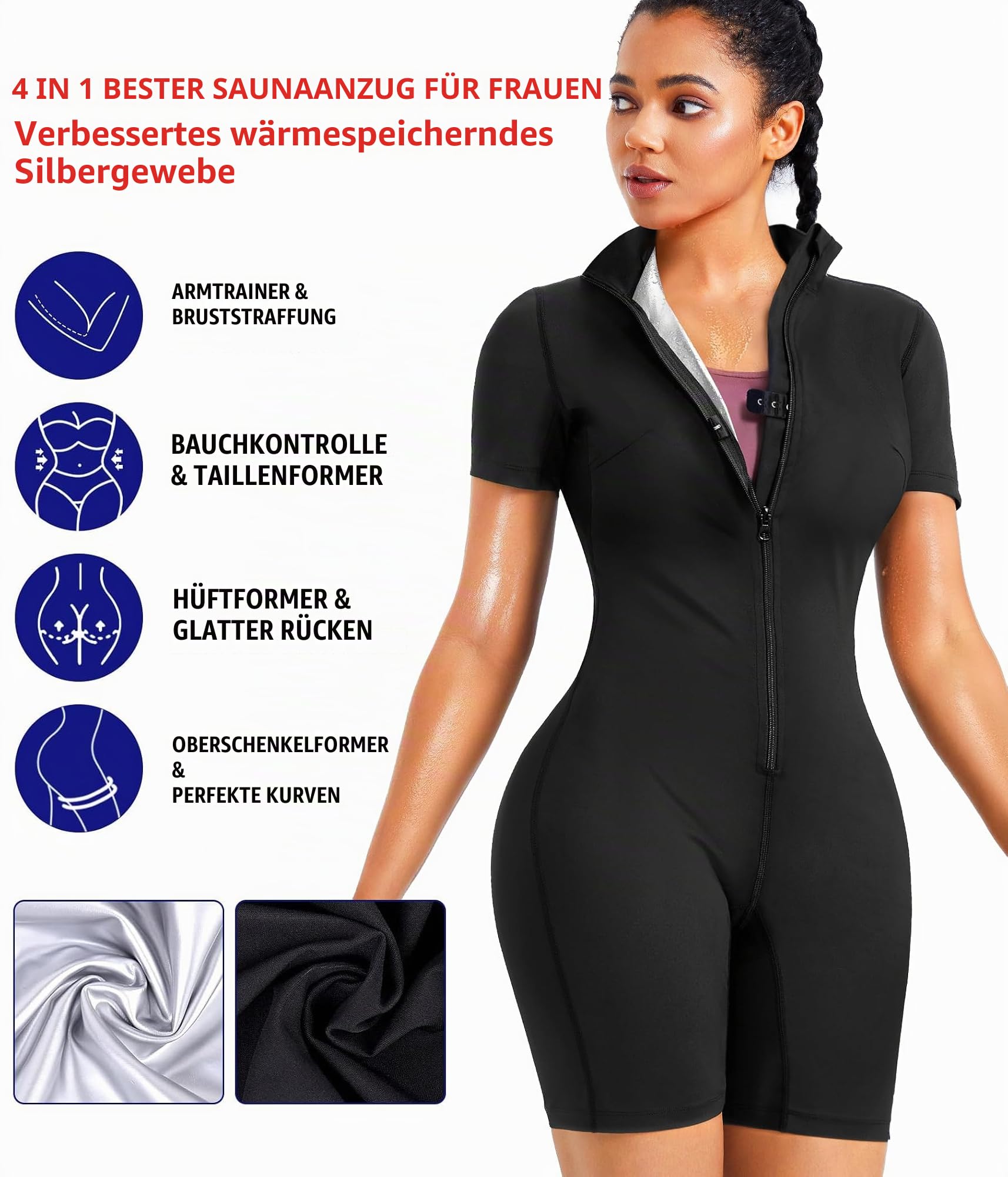 KUMAYES Damen Saunaanzüge Neopren Ganzkörper Jumpsuit Taillentrainer Bauchweg Schwitzeffekt Thermo Sweat Schweiß Sauna Schwitzanzug