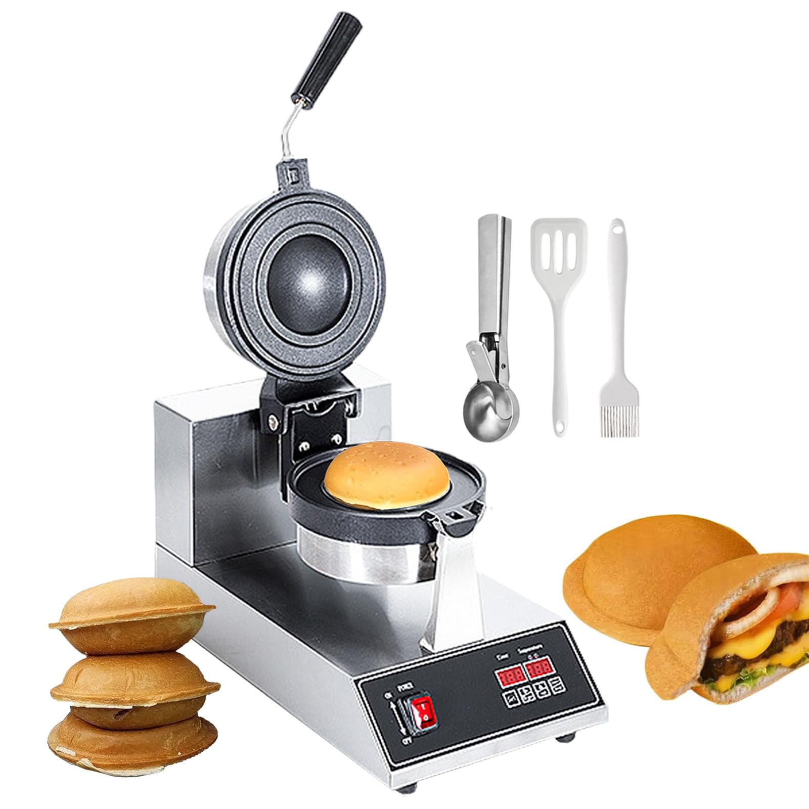 Hamburguesera Eléctrica para Helados,con Rotación De 180° Y Temporizador De 0 A 5 Minutos - Sándwichera Eléctrica para Hacer Hamburguesas,Control Digital De Temperatura De 50 A 300 °C
