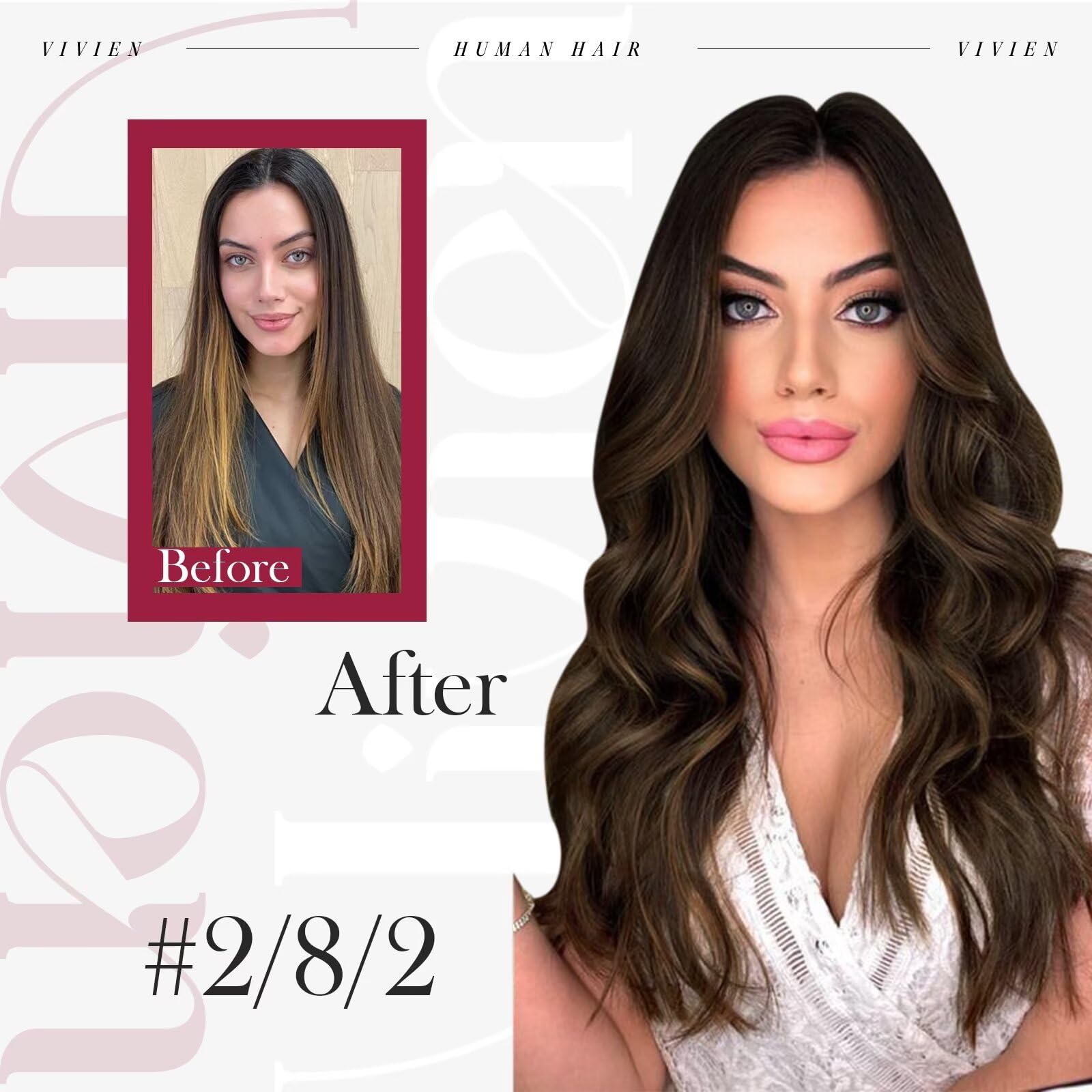 Vivien Brown Clip in Hair Extensions Darkest Brown to Light Brown Balayage Hair Extensions for Women Clip in Hair Extensions Human Hair 22 Inch 120g 7pcs #2/8/2 — view 6