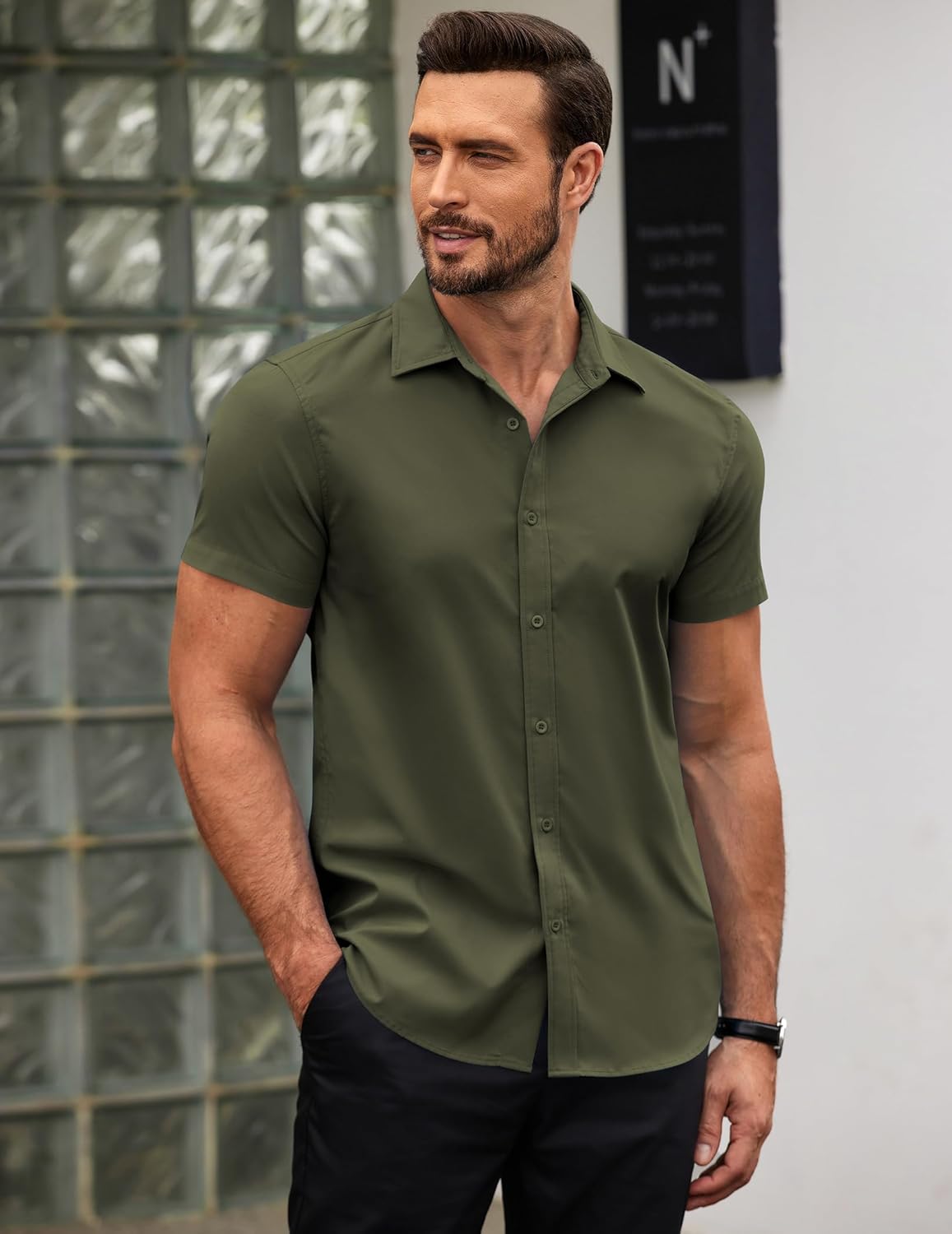 Overhemd met korte mouwen en palmboom motief | Atlas For Men