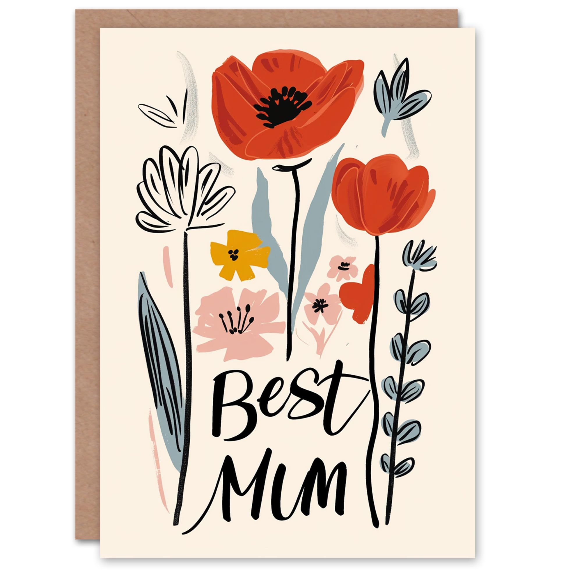 Artery8 Mother's Day Greeting Card Best Mum Simple Modern Floral For Mum