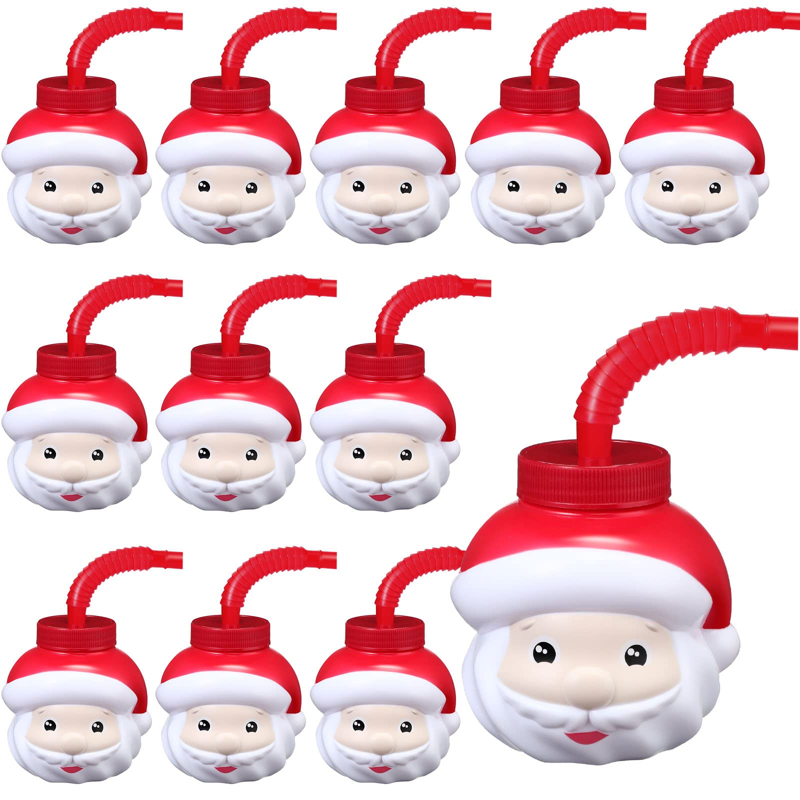 Sawysine 12 Pieces Christmas Santa Claus Cups Gift 9 oz Christmas Reusable Plastic Cups Set with Lid and Straw Christmas Holiday Travel Coffee Tumblers for Winter Xmas Gifts Birthday Party Supplies