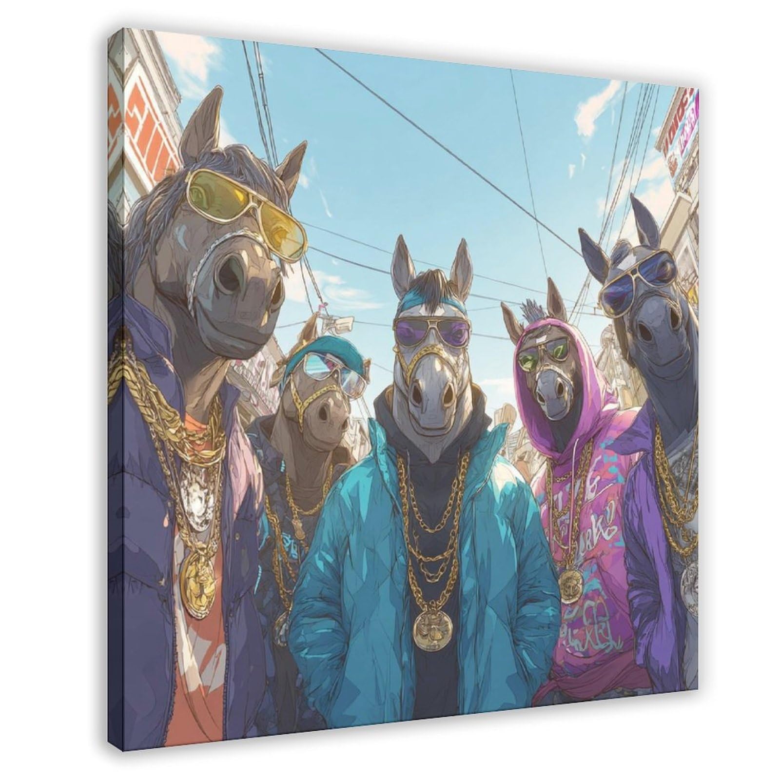 Tela in stile hip hop, ritratto di animali alla moda, arte da parete, poster per camera da letto, decorazione per ufficio, stanza, regalo, 50,8 cm di lunghezza x 50,8 cm di larghezza