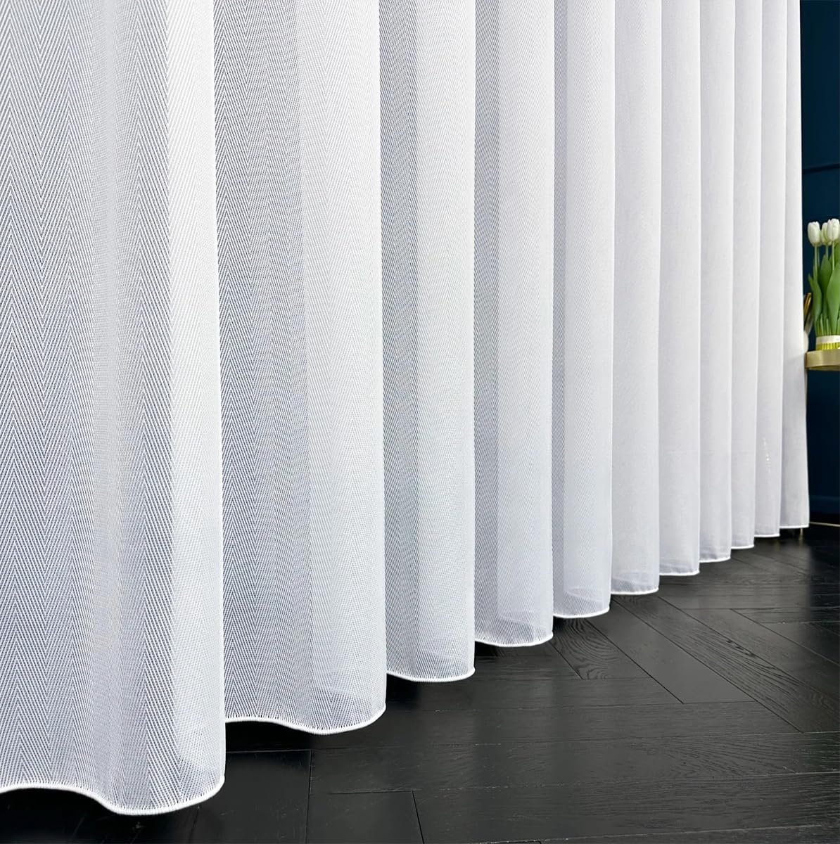Tenda Bianca Jacquard 400x280 cm (LxA) Nissi Corta e Lunga con Nastro Arricciatenda per Soggiorno Cucina Camera da Letto