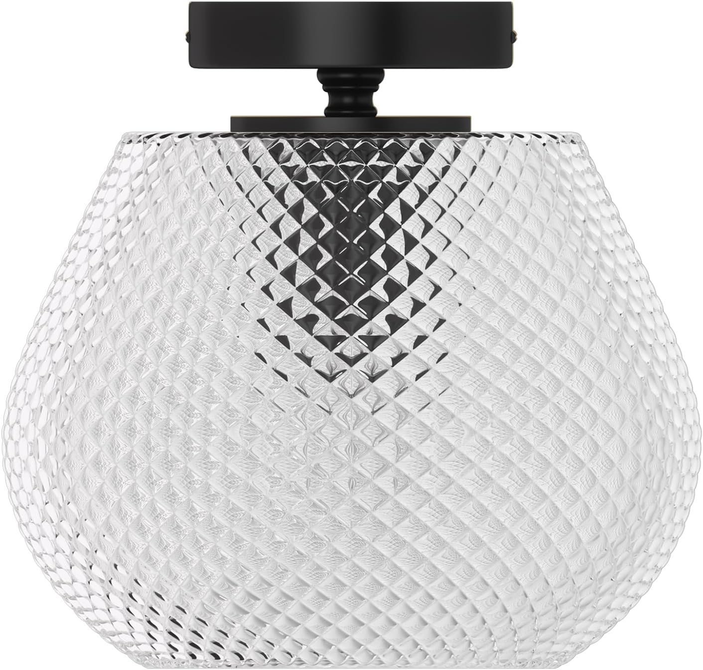 Maxax 10" Ceiling Light, Black Semi Flush Mount Light Fixture with Translucent Ribbed Glass, Modern Mini Ceiling Lamp for Bathroom, Entryway, Kitchen, Bedroom, E26 Base (Bulb Not Included)