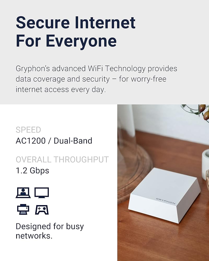 Gryphon Guardian Mesh WiFi Router and Parental Control System with Content Filters and Advanced Cyber Security