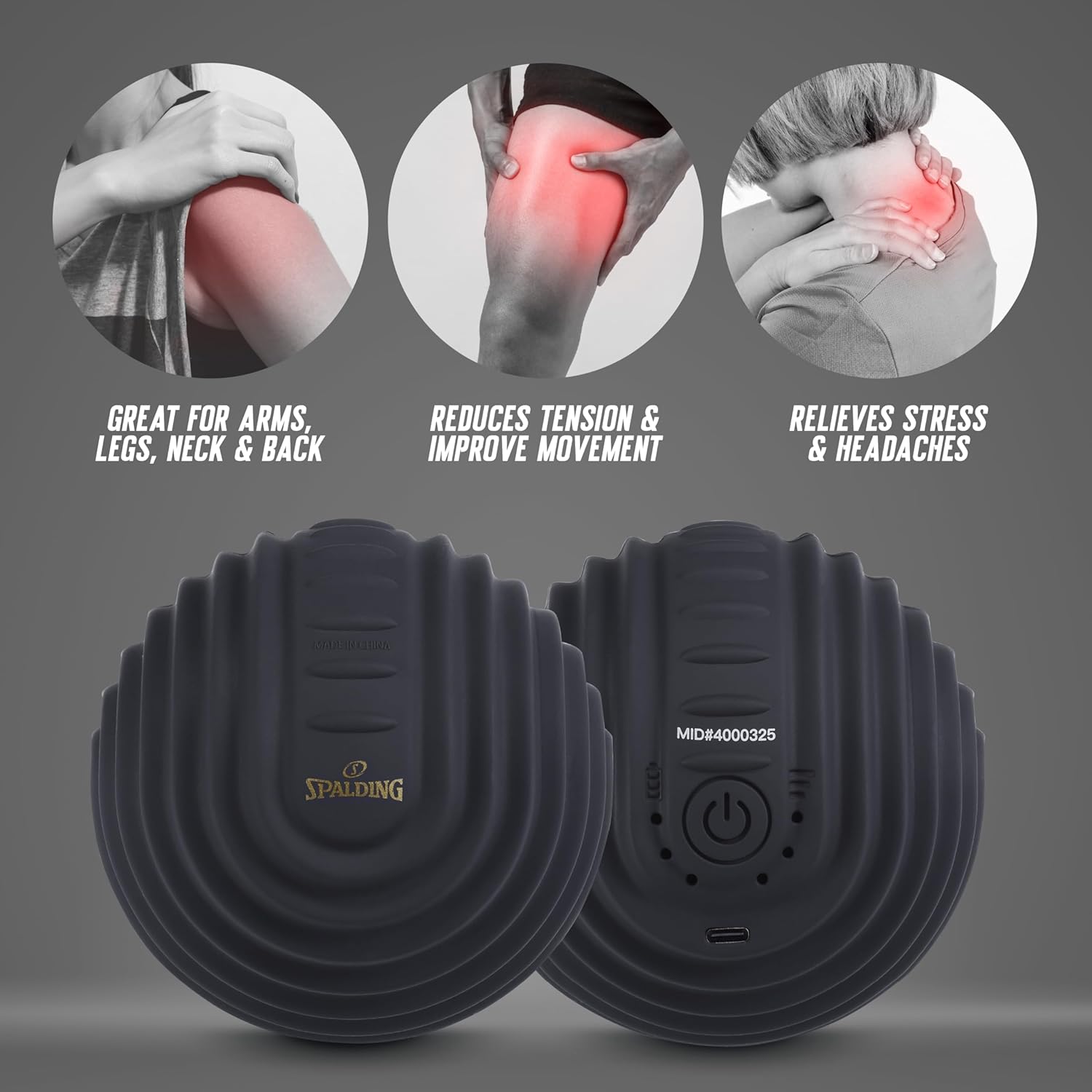 Spalding - Vibrating Massage Ball, Portable Deep Tissue Massage Ball for Muscle Recovery, Fitness, Trigger Point Relief and Pain Relief (Black)