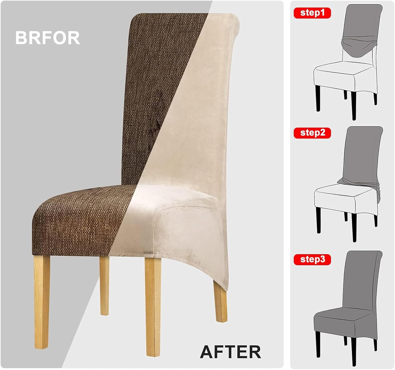 Lellen Stretch XL/Oversized Extra Large Velvet Dining Room Chair Covers for Kitchen Dining，Removable Washable Chair Protectors Slipcovers Large Dining Chair Covers（Cream，4PCS）