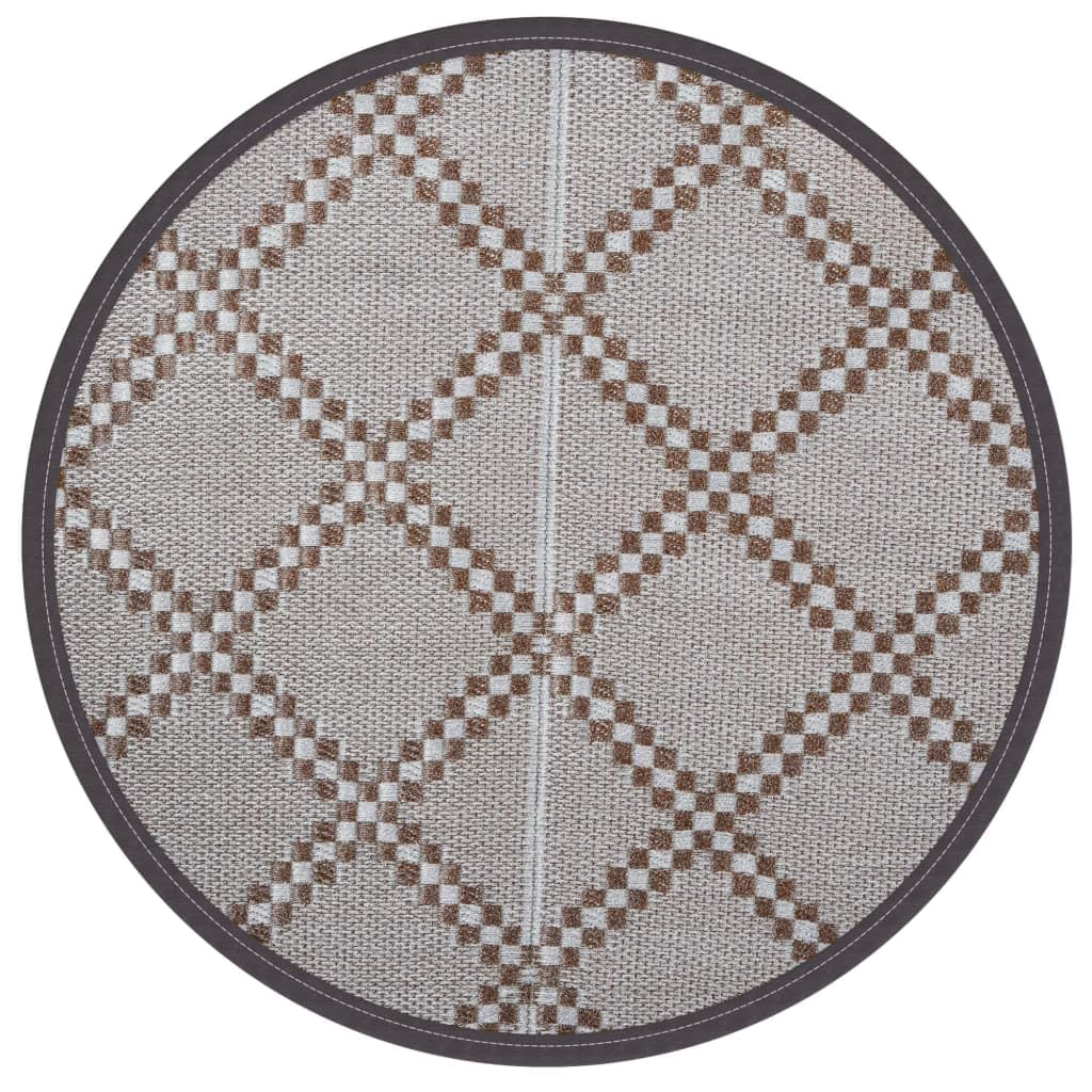 vidaXL Outdoor Carpet - Brown Polypropylene, UV-Resistant, Easy-Care, Reversible, Lightweight - Ø120 cm for Patio, Garden, Terrace