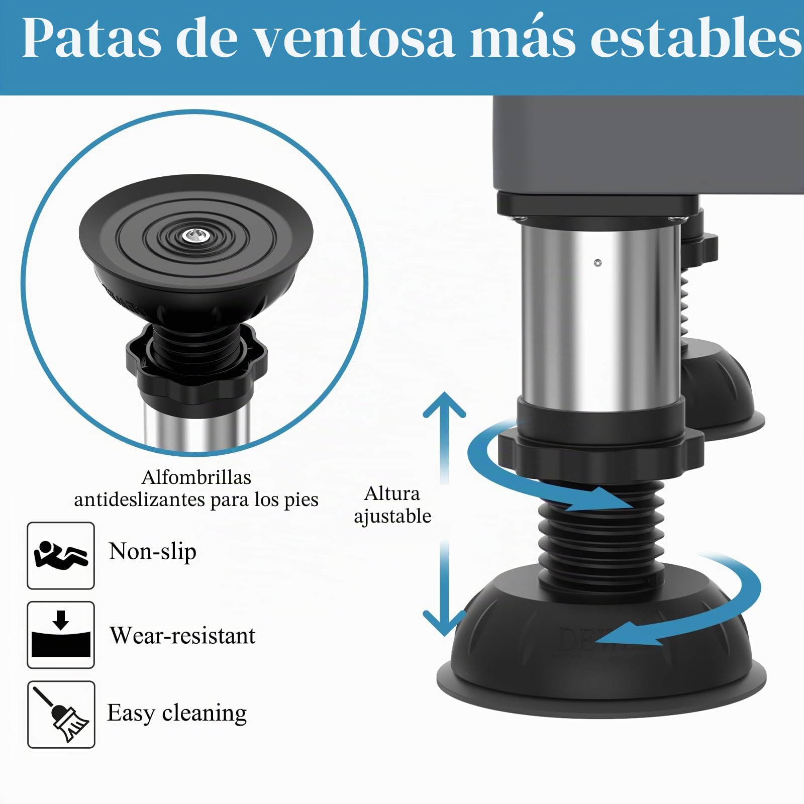 DEWEL Base Lavadora, Soporte para Lavadora Secadora Frigorífico con 4 Pies de Acero Inoxidable, Base Elevador Lavadora Ajustable Ancho/Longitud 45-65cm, Altura 15-18cm, Carga 250kg (Gris)