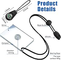 Vista 3 de Espejo de señal de 2 piezas de supervivencia para campamento, 2 x 3 pulgadas, silbato de rescate PFD con 2 mini brújulas para senderismo, camping