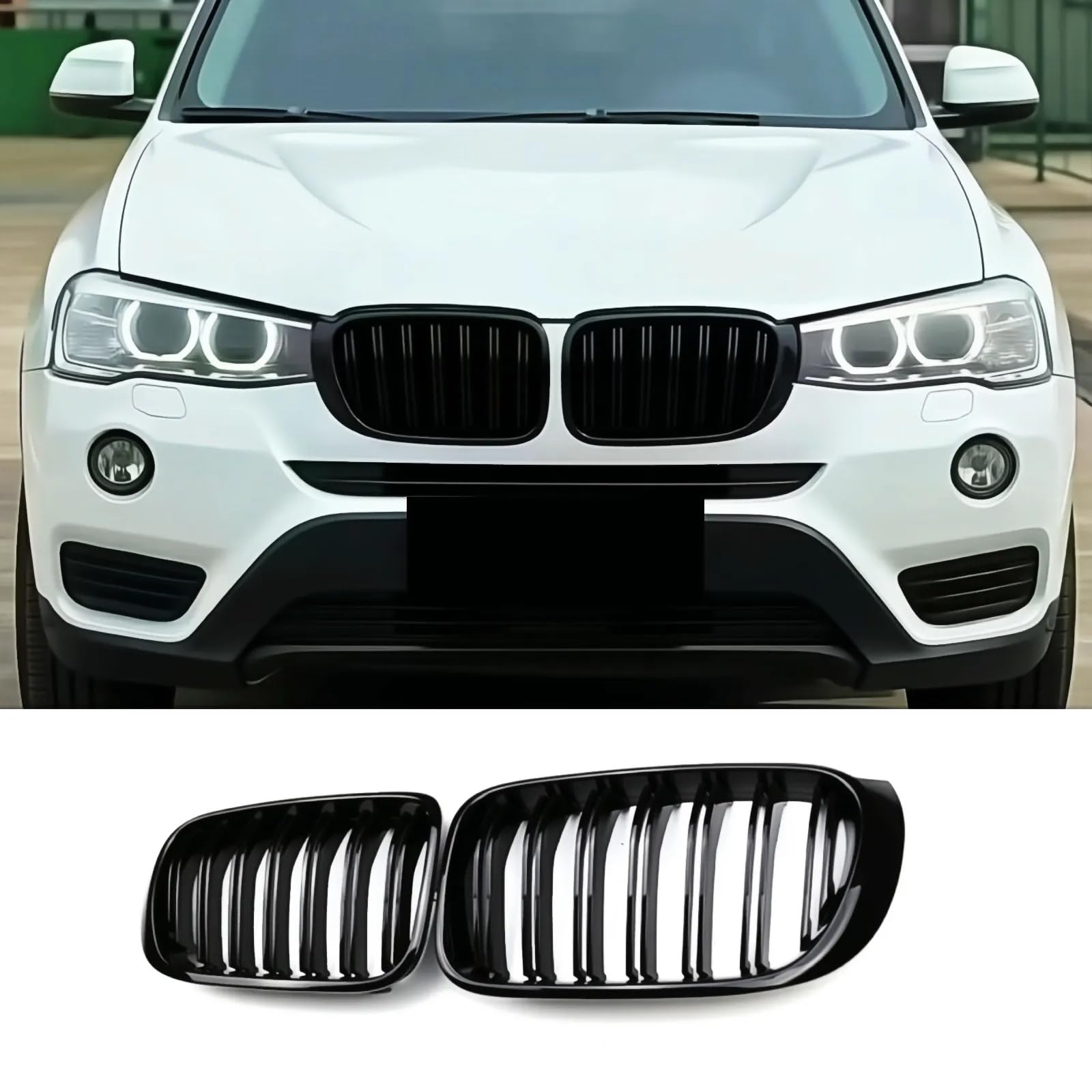 F25 F26 Griglia Anteriore per BMW X Serie X3 X4 F25 F26 2014 2015 2016 2017 2018 Griglia a Doppia Lamella in ABS Nero Lucido Griglie radiatore (For X3 X4 F25 F26 2014-2018)