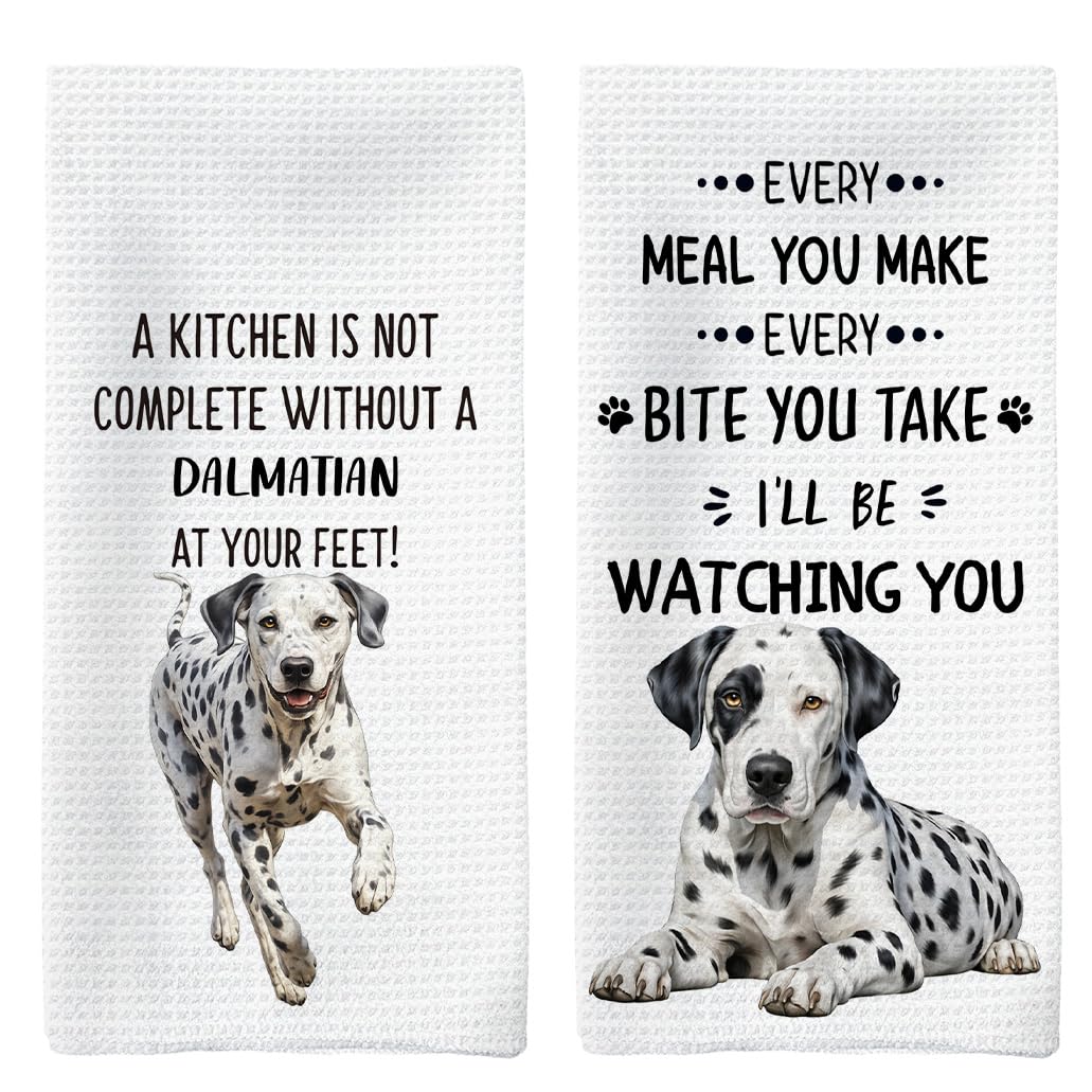 Tzhim Dalmation Kitchen Towels Set of 2, Dalmation Lovers Gifts, Dog Decorative Hand Towels, Dog Dishcloths Dish Towel Tea Towel for Kitchen, Dogs Kitchens Bathroom Decor, 16x24inch