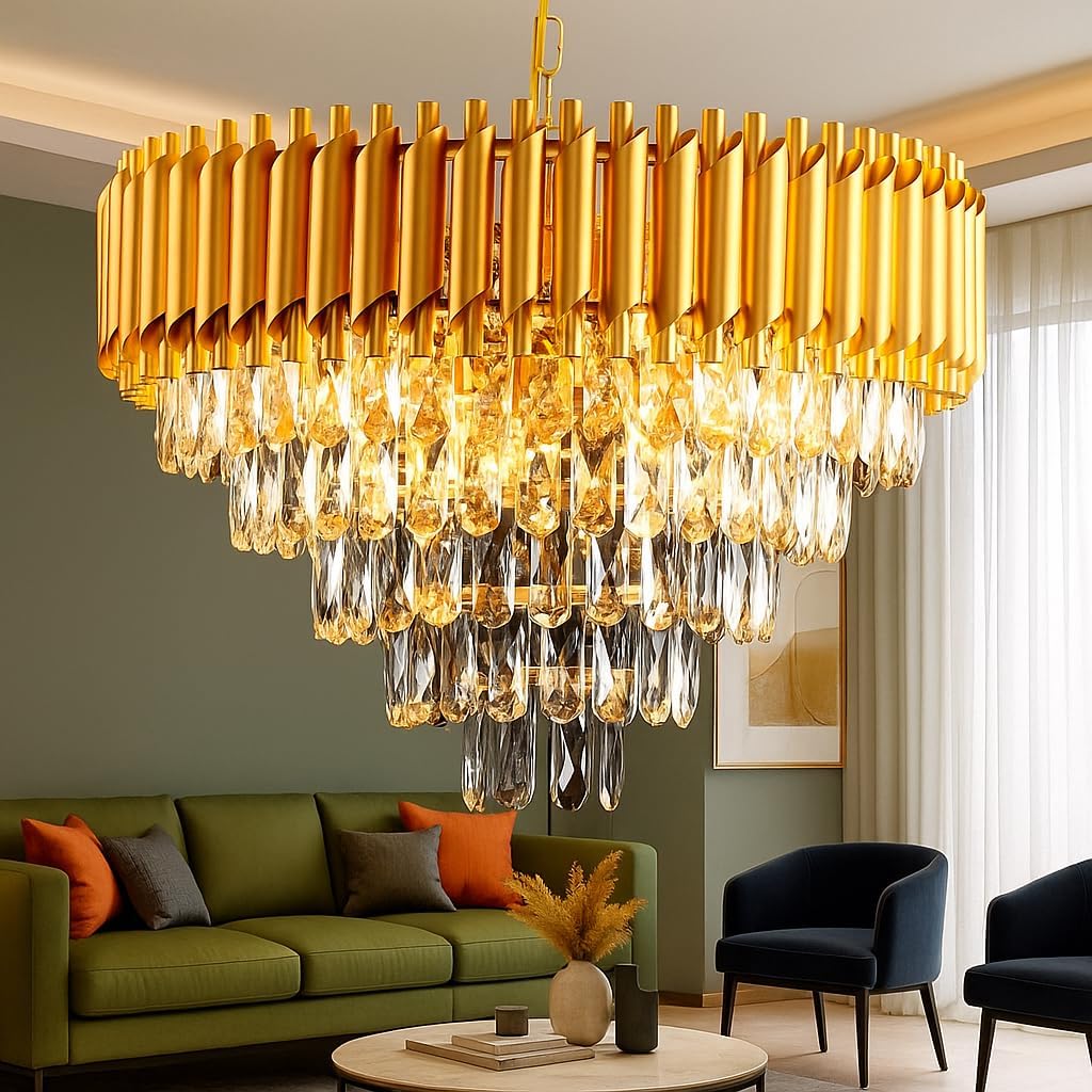 Luxurious 500mm Gold Modern Chandelier with K9 Crystals | Warm White, Moonlight & Golden Light | Ceiling Hanging Light for Living Room, Dining Room, Bedroom, Hallway-image-36