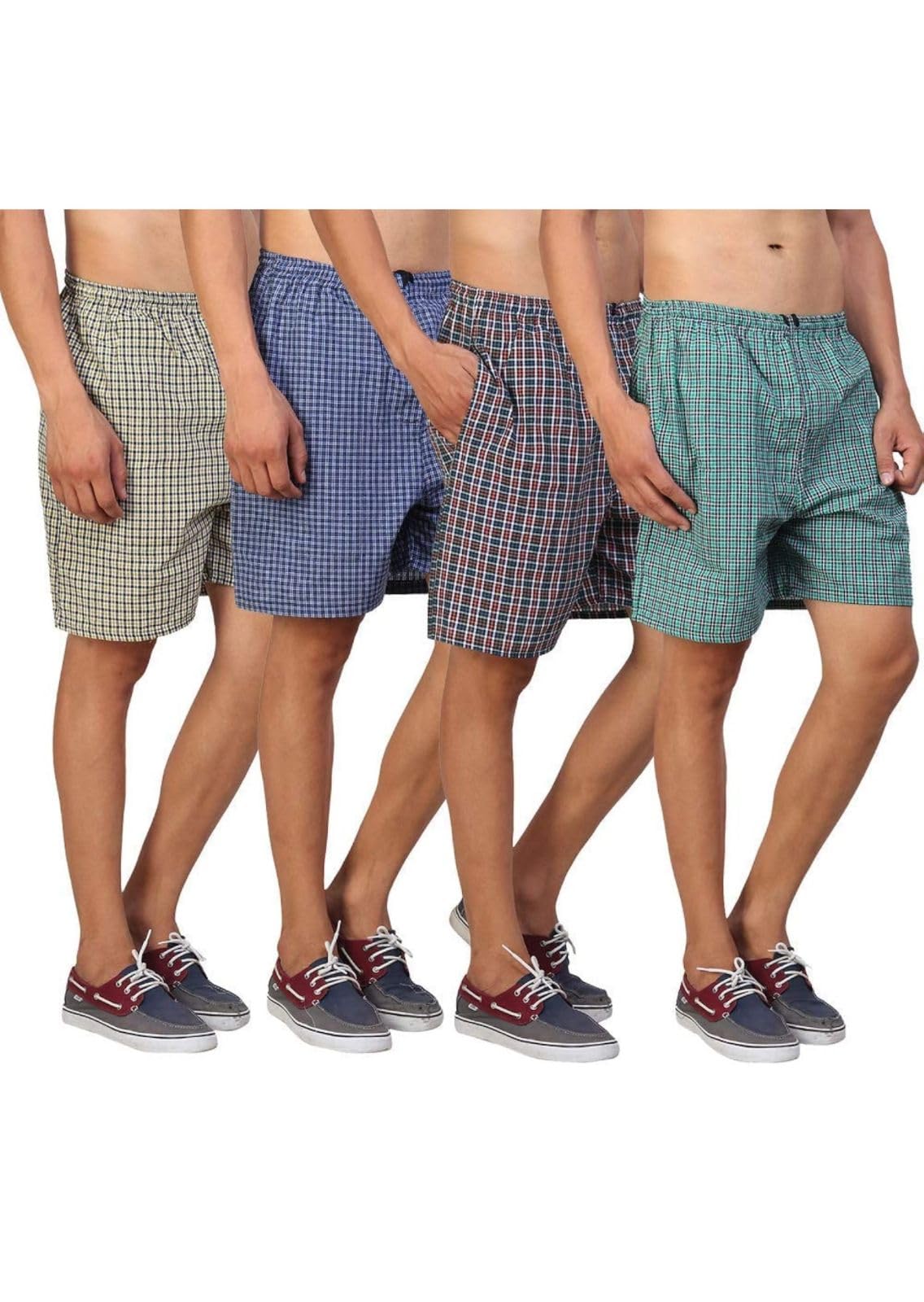 Men's Cotton Check Boxer Shorts - Regular Fit Casual Wear - Pack of 4 (Alpha, 2XL, Multi) Multicolour-image-9