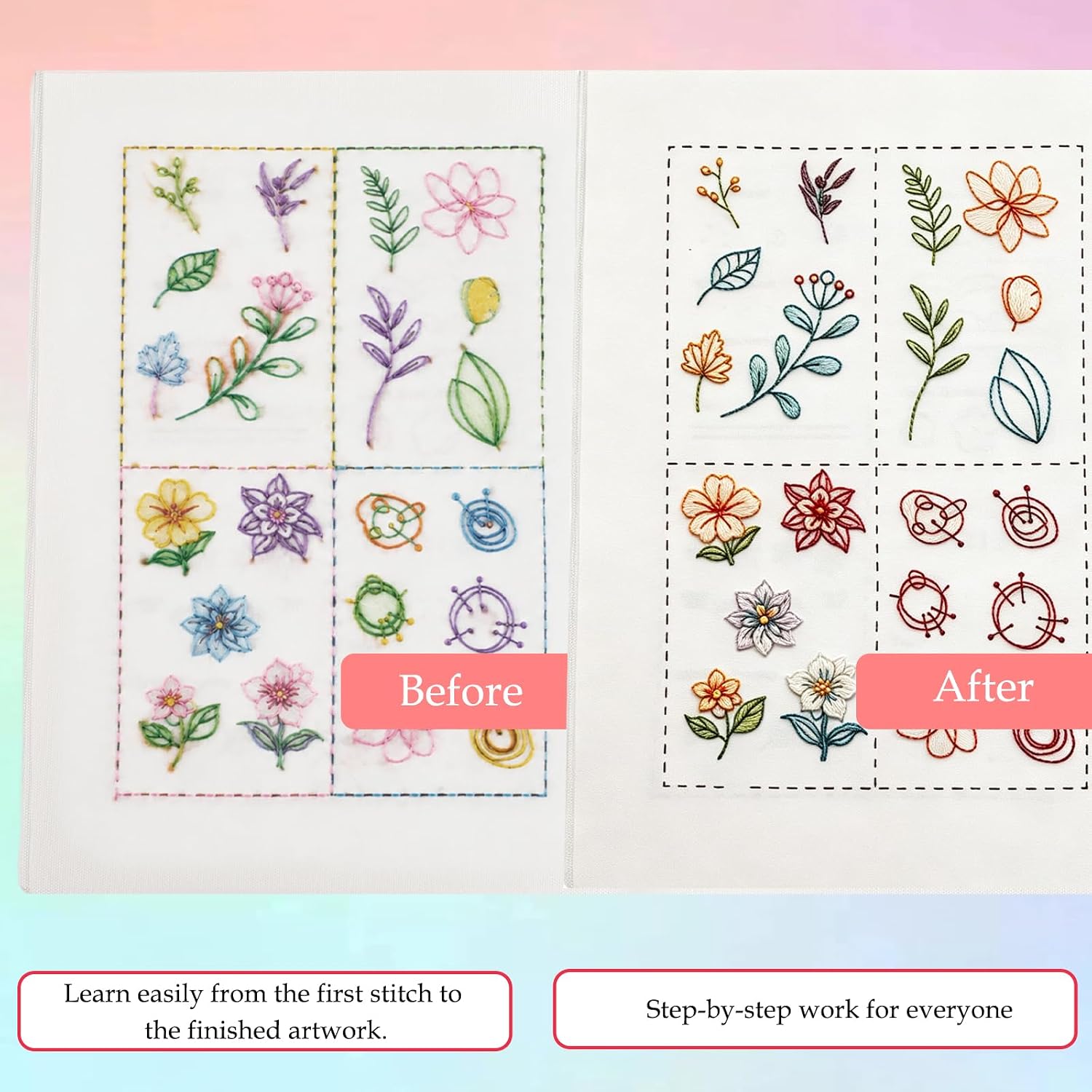 Upgraded Embroidery Stitch Book Kit,Embroidery Kit