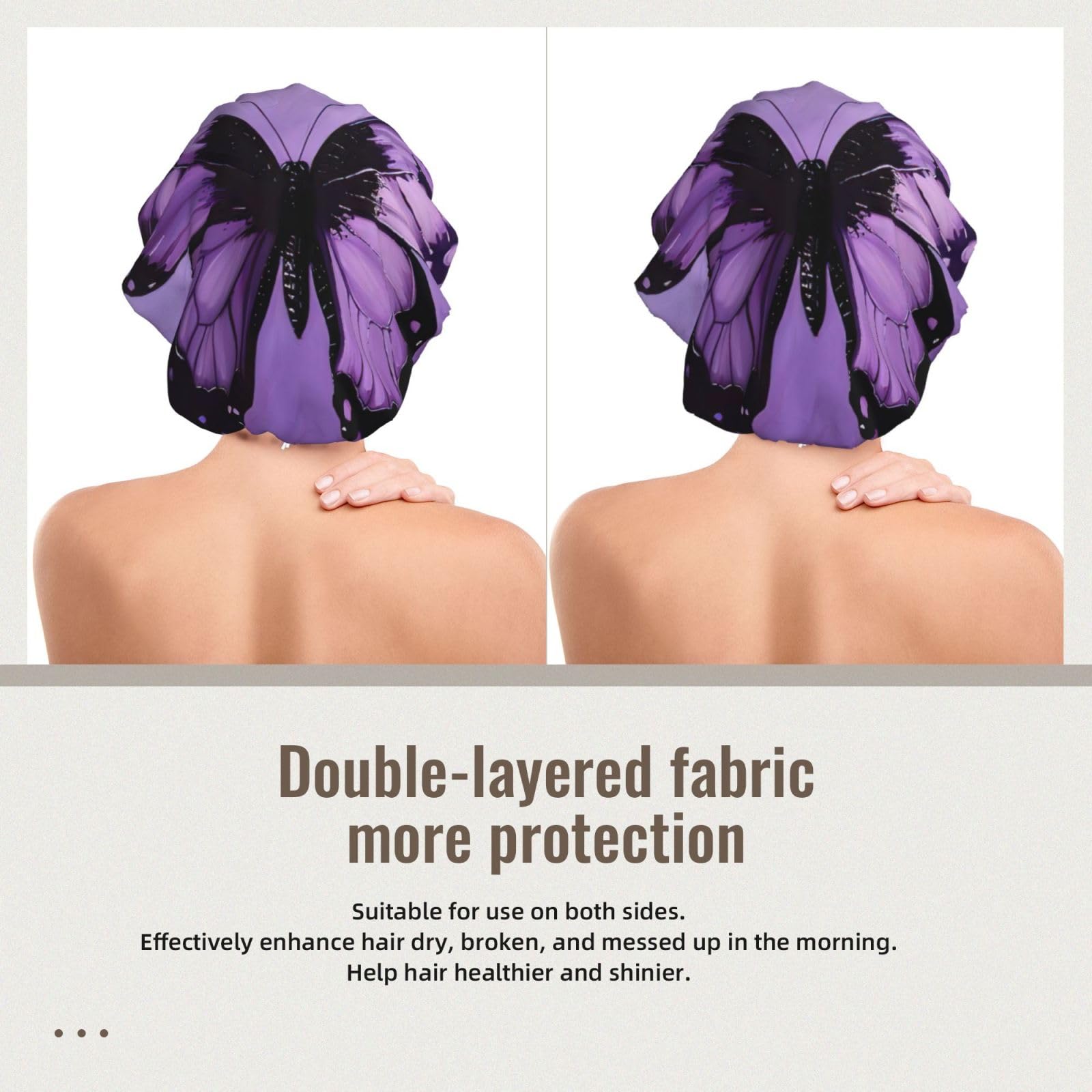 Double Layer Reversible Hair Wrap Satin Sleep Butterfly Purple Cap Bonnet for Braid Curly Hair Satin Bonnet