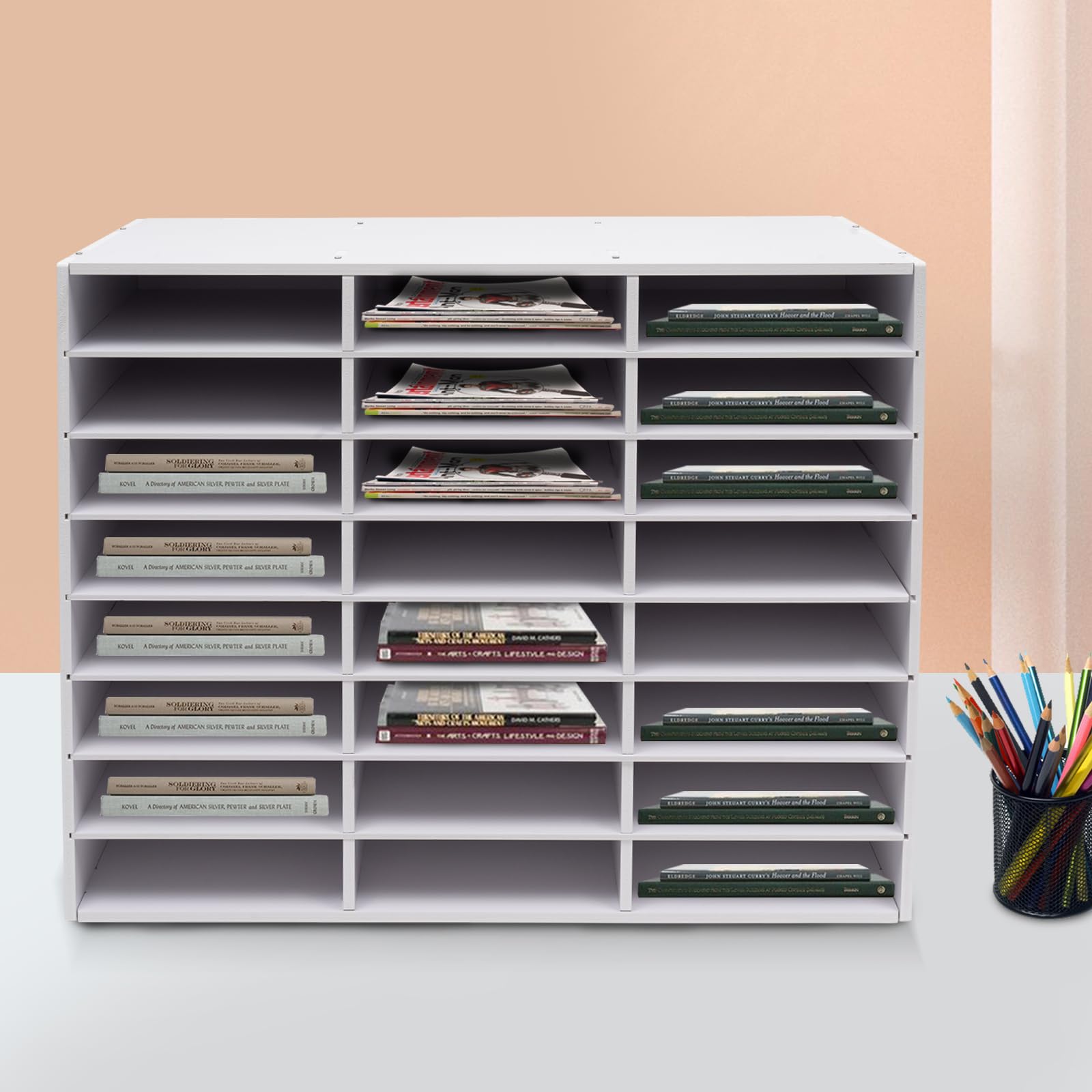 Organizer da scrivania a 24 scomparti, formato A4, per file, cartelle, lettere, carta, pannello in PVC