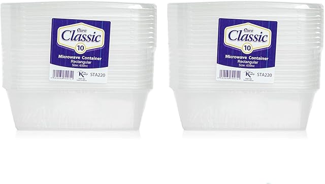 20 Pack Plastic Food Containers with Lids | Meal Prep Takeaway Container with lids ~ Microwave, Freezer & Dishwasher Safe ~ Durable ~ Clear (650ml)