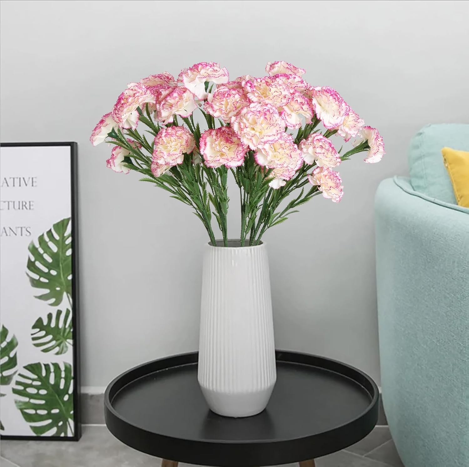 IPOPU 27.56in Carnations Artificial Flowers 6pcs 30 Heads Silk Carnations Flowers with Stems for Wedding Home Table Centerpieces Floral Arrangements Decor(Pink Edge) - Image 6