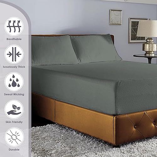 Miniatura 2 de Pizuna Sábana bajera ajustable 100% algodón puro tamaño Queen, 800 hilos, algodón de fibra larga, tejido de satén grueso, bolsillo profundo de 15