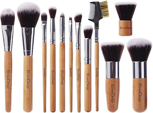 EmaxDesign DragonPad 11 Pcs Makeup Brush Set Kabuki Powder Foundation Blusher Cosmetic Bamboo Handle