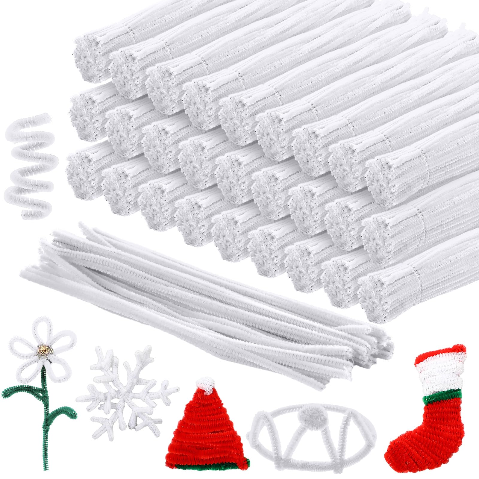 Newwiee 1000 Pcs Pipe Cleaners Bulk Chenille Stems Fuzzy Sticks for Kids DIY Art Crafts Supplies Crafts Sticks Projects Creative Decoration Birthday Home St. Patrick's Day Party Favor(White)