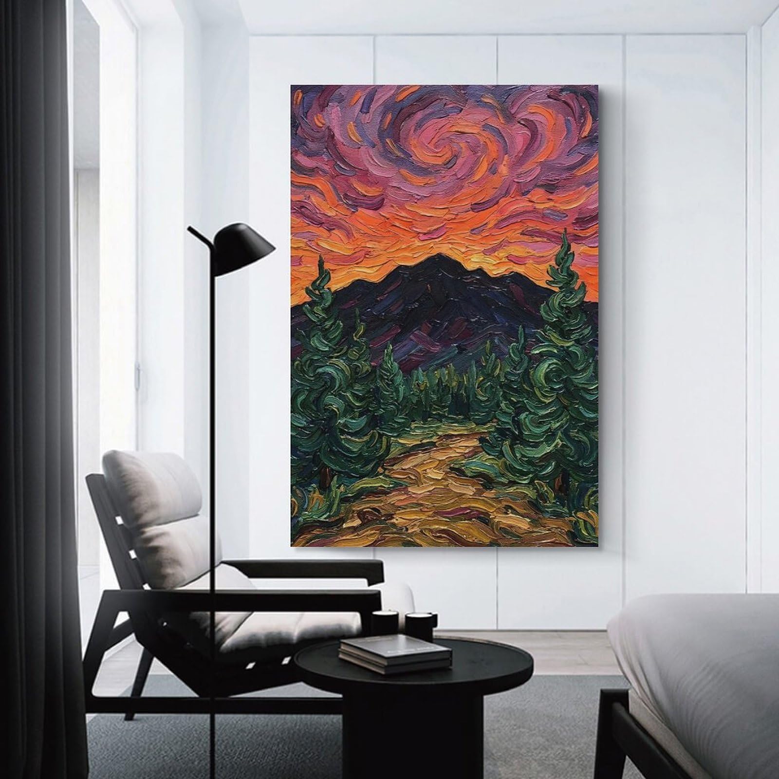 Junmoney Canvas Wall Picture Impasto Mountain Landscape at Sunset, 20x30inch(50x75cm), for Study, Office Or Focused Interiors, Wall Art That Adds Style to Work Areas