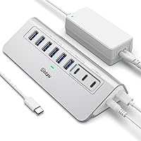 intpw 9-Port USB 3.2 Powered Hub 10Gbps USB C Hub with 2 PD 45W Ports, 65W Adapter, Aluminum for MacBook, PC, iPhone 16/15