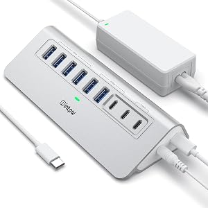 Powered USB Hub, Intpw 9-Port USB 3.2/USB C Hub with 10Gbps, 4*USB 3.0 + + 3*USB 3.2 ,2*45W PD Charging Ports, 3.3FT Cable + 65W Power Adapter, Aluminum USB Hub for PC, Laptop,iphone17/16/Macbook Neo