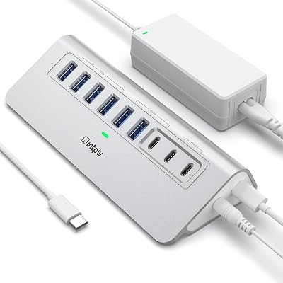 Powered USB Hub 10Gbps, intpw 9-Port USB 3.2 Hub, USB C Hub with USB A/USB C 3.2, 4 USB 3.0, 2 PD 45W Charging Ports, 65W Power Adapter and 3.3FT Cable, Aluminum USB Hub for PC,Laptop,iPhone 17/16/15